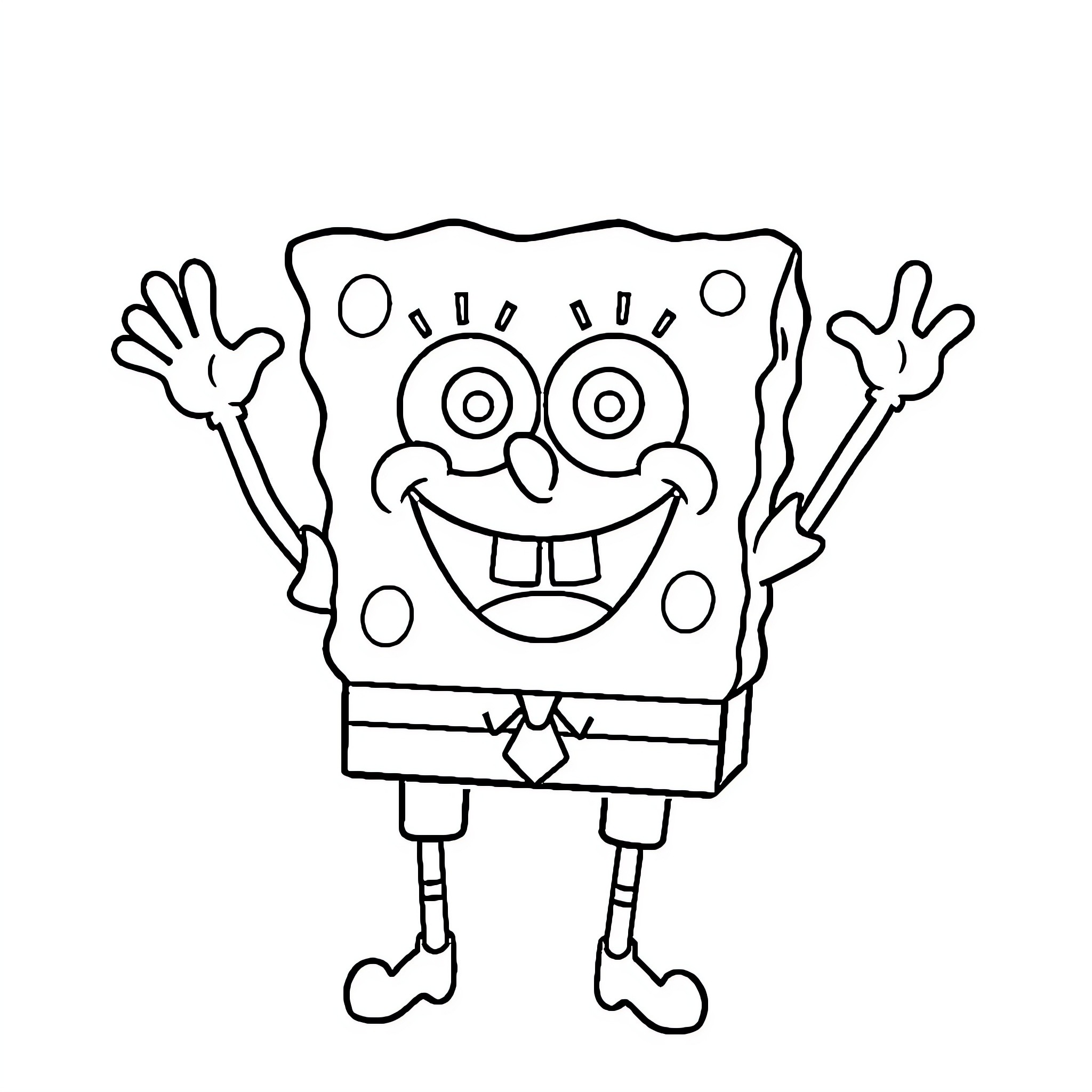Spongebob in joyful and energetic pose Coloring Page (free black-and-white line drawing printable PDF for all, from beginners to advanced learners, including children, teens, adults, and seniors)