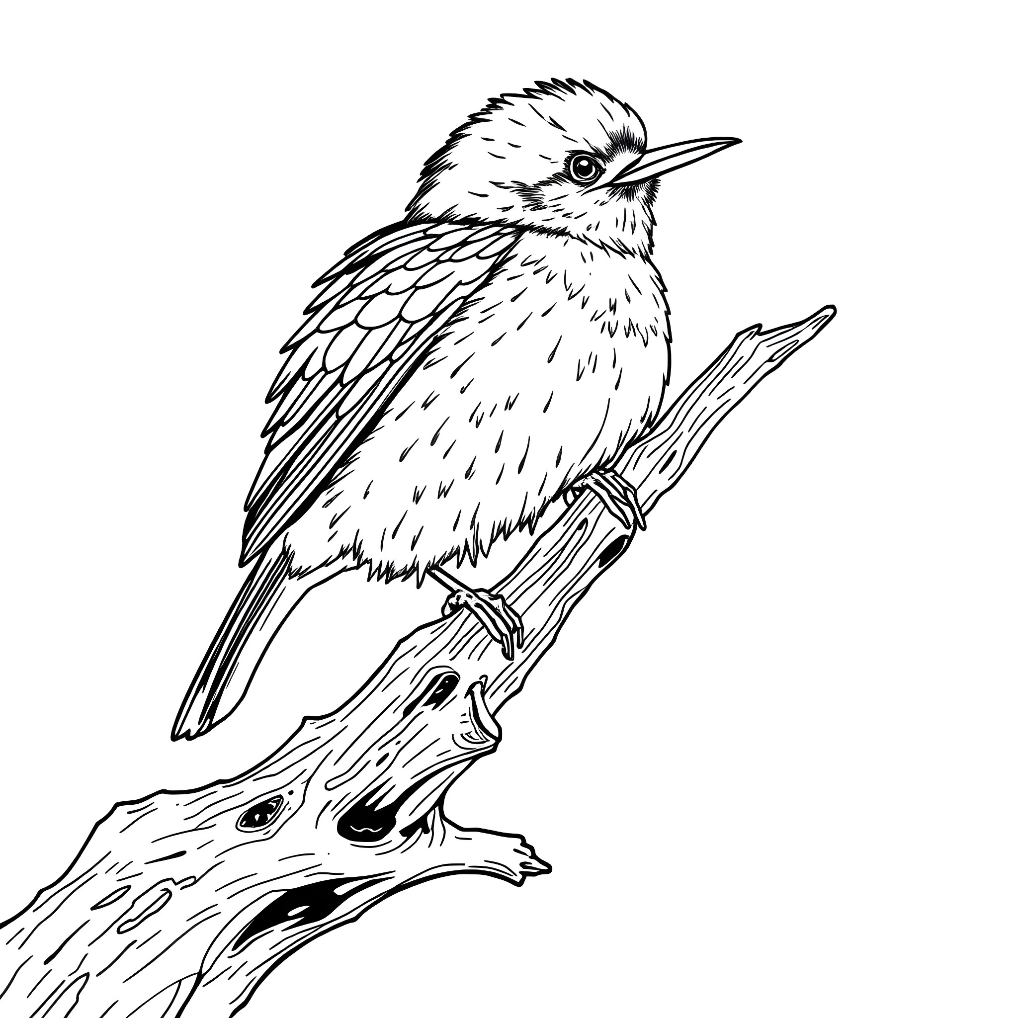 Honeycreeper bird perched on a branch Coloring Page (free black-and-white line drawing printable PDF for all, from beginners to advanced learners, including children, teens, adults, and seniors)