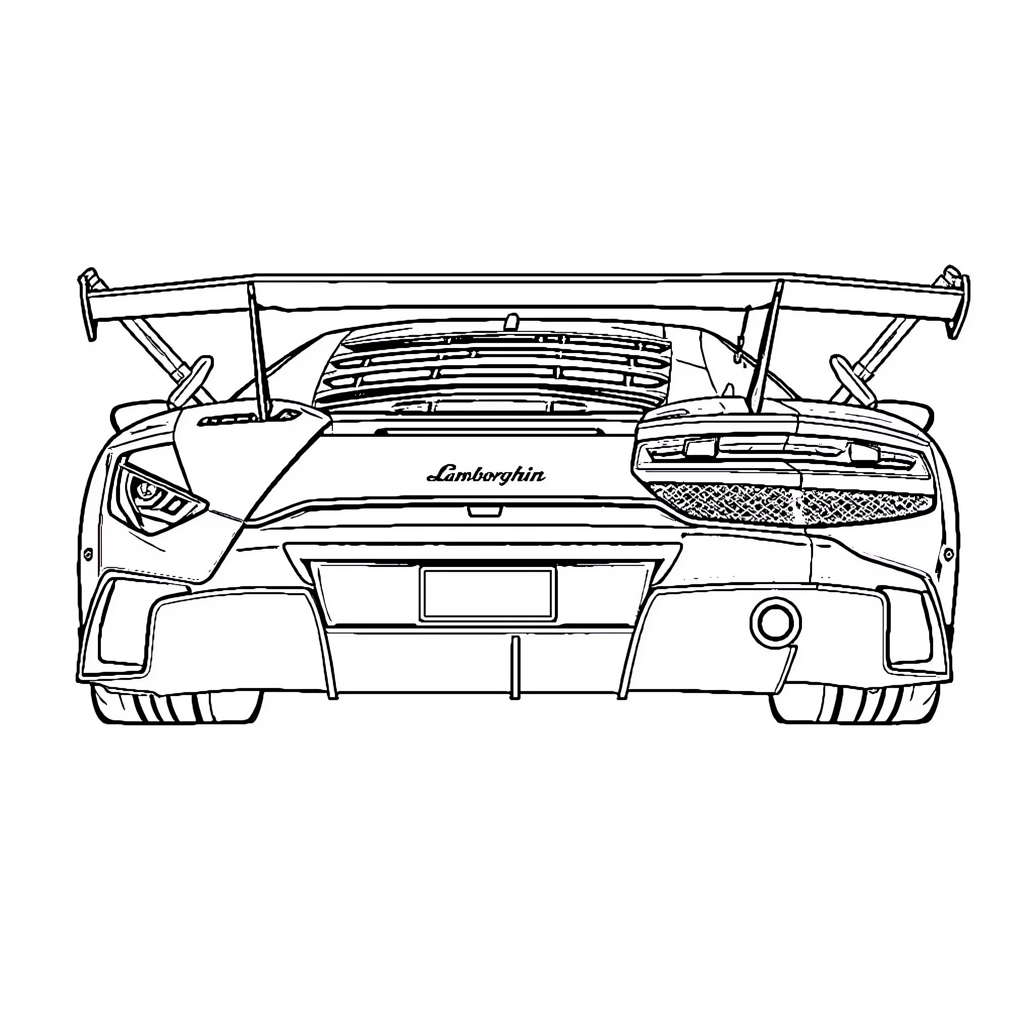Lamborghini supercar with aerodynamic body kit Coloring Page (free black-and-white line drawing printable PDF for all, from beginners to advanced learners, including children, teens, adults, and seniors)