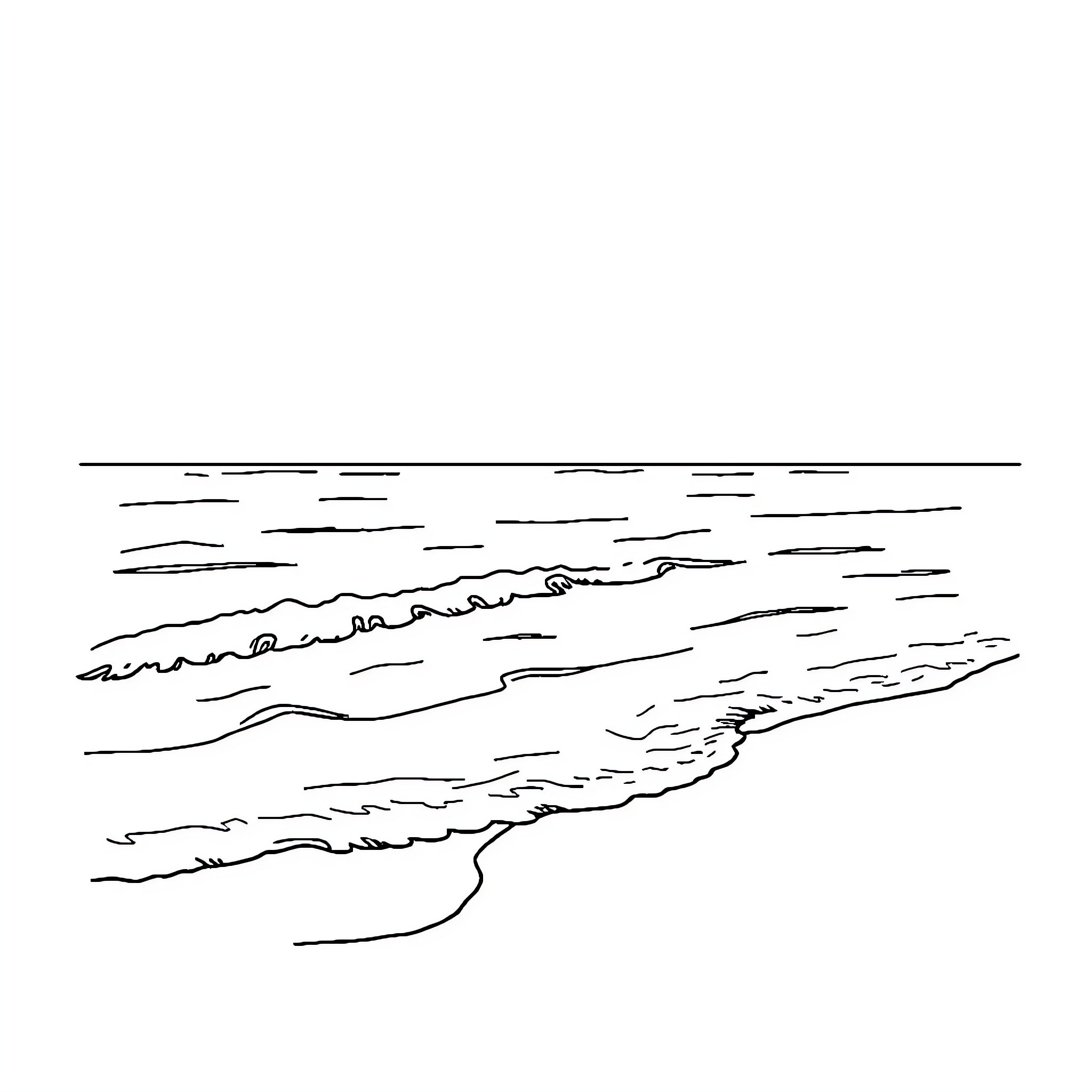 Coast with calm waters and horizon Coloring Page (free black-and-white line drawing printable PDF for all, from beginners to advanced learners, including children, teens, adults, and seniors)