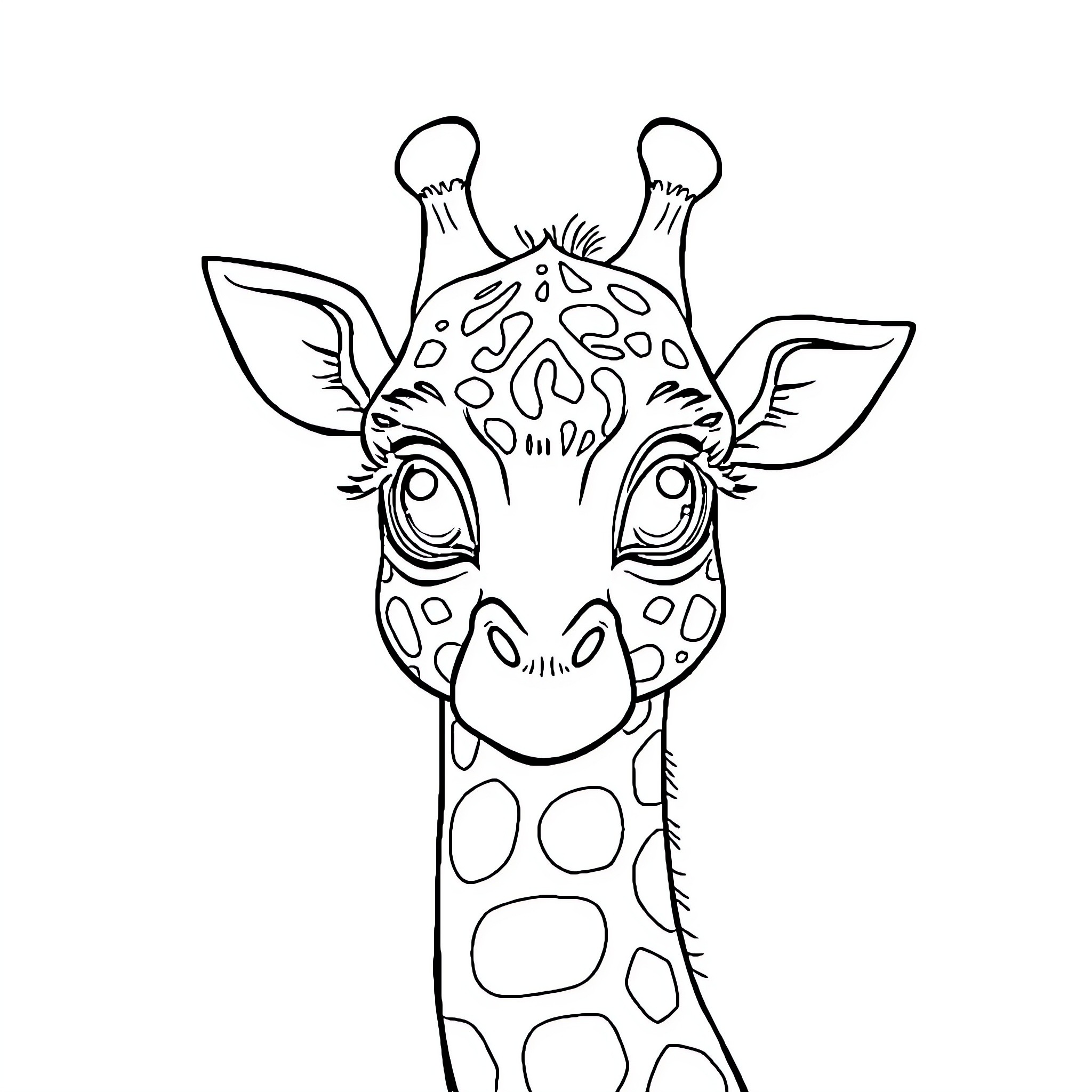 Giraffe with whimsical expression Coloring Page (free black-and-white line drawing printable PDF for all, from beginners to advanced learners, including children, teens, adults, and seniors)