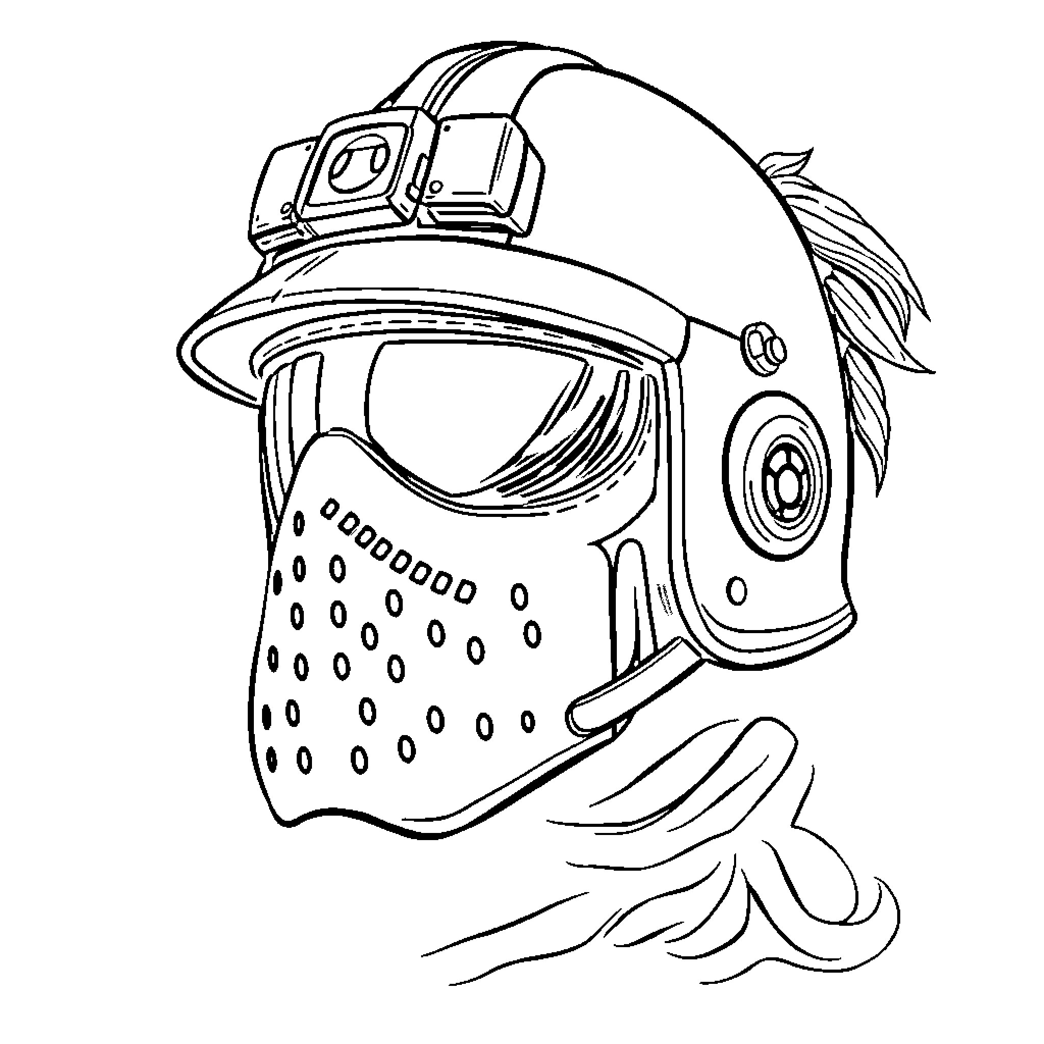 Trooper Helmet with Distinctive Design Coloring Page (free black-and-white line drawing printable PDF for all, from beginners to advanced learners, including children, teens, adults, and seniors)