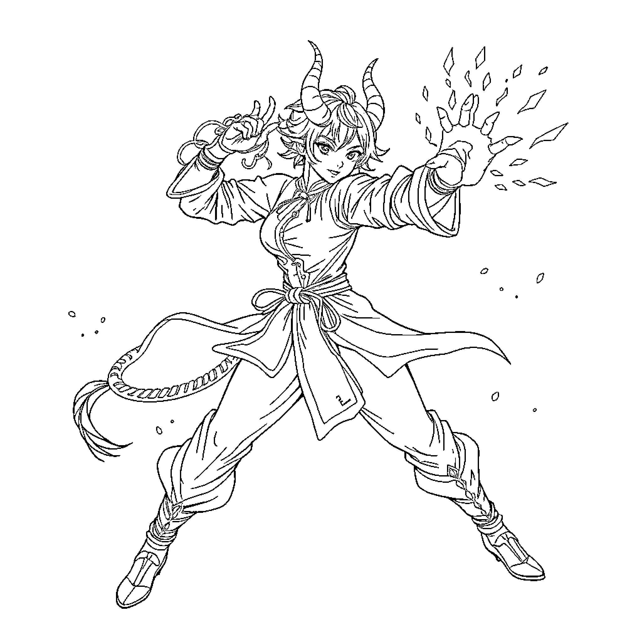 Rumy's Mystical Dance of Power Coloring Page (free black-and-white line drawing printable PDF for all, from beginners to advanced learners, including children, teens, adults, and seniors)