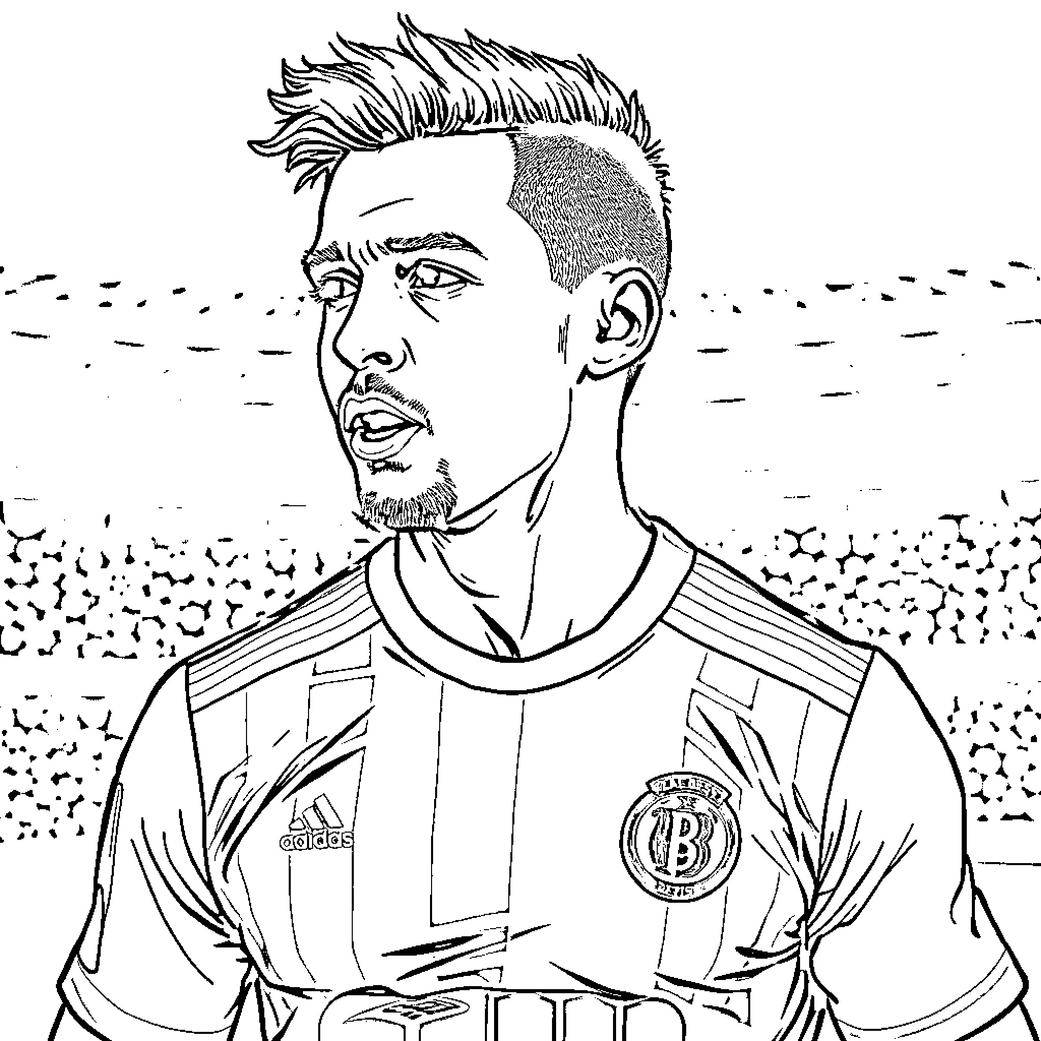 Bluey wearing a sports jersey on the field Coloring Page (free black-and-white line drawing printable PDF for all, from beginners to advanced learners, including children, teens, adults, and seniors)