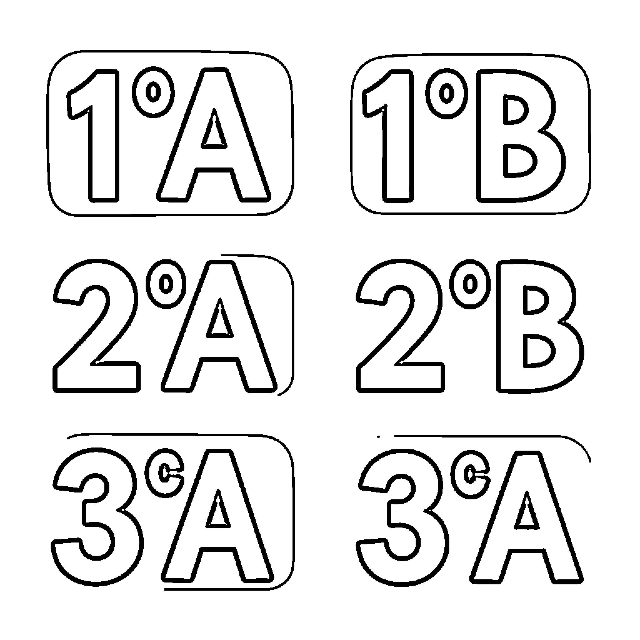 Classroom labels for different grade levels and sections Coloring Page (free black-and-white line drawing printable PDF for all, from beginners to advanced learners, including children, teens, adults, and seniors)