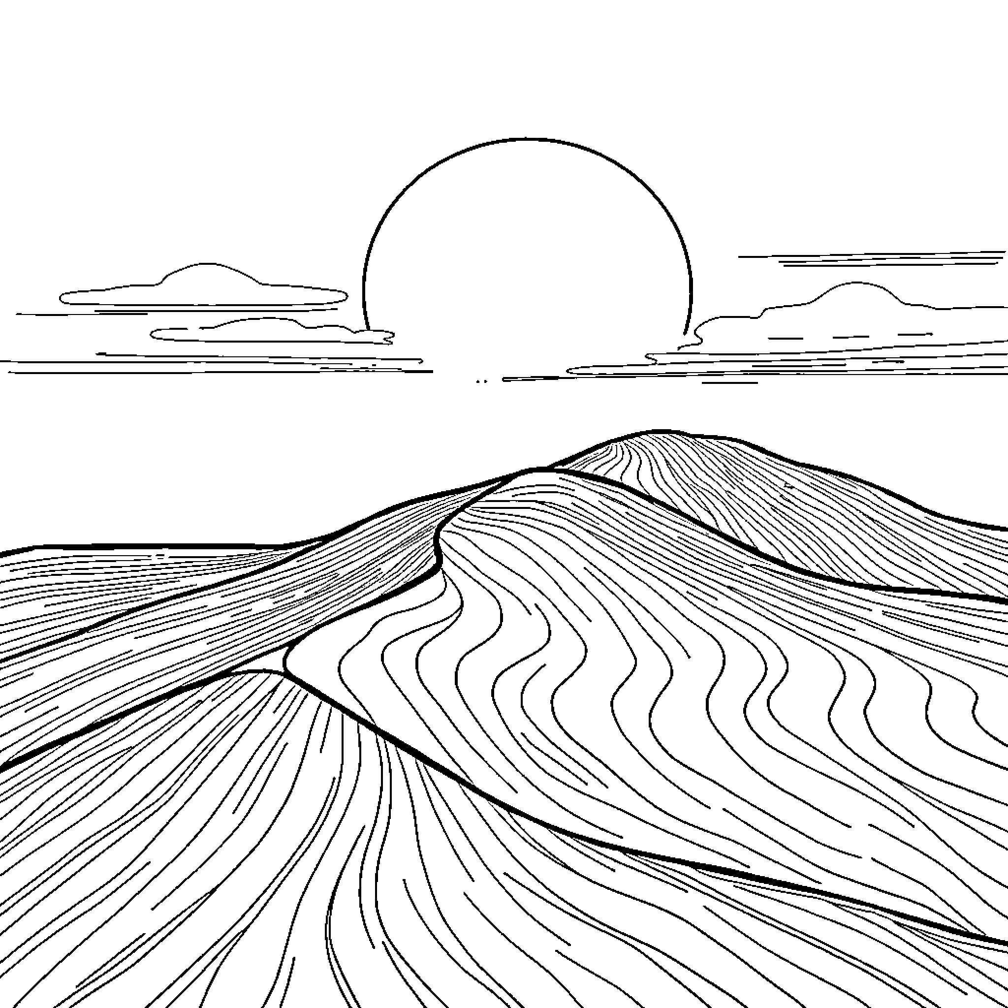 Plateau of Serene Landscapes Coloring Page (free black-and-white line drawing printable PDF for all, from beginners to advanced learners, including children, teens, adults, and seniors)