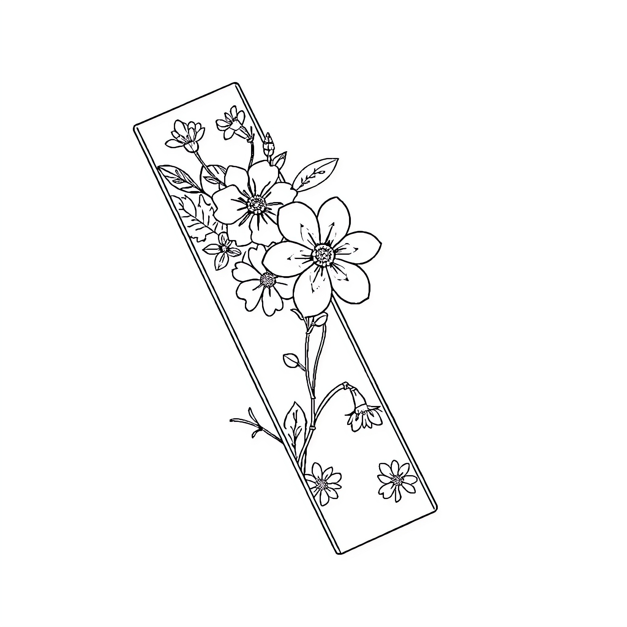 Bookmark with hand-drawn floral design Coloring Page (free black-and-white line drawing printable PDF for all, from beginners to advanced learners, including children, teens, adults, and seniors)