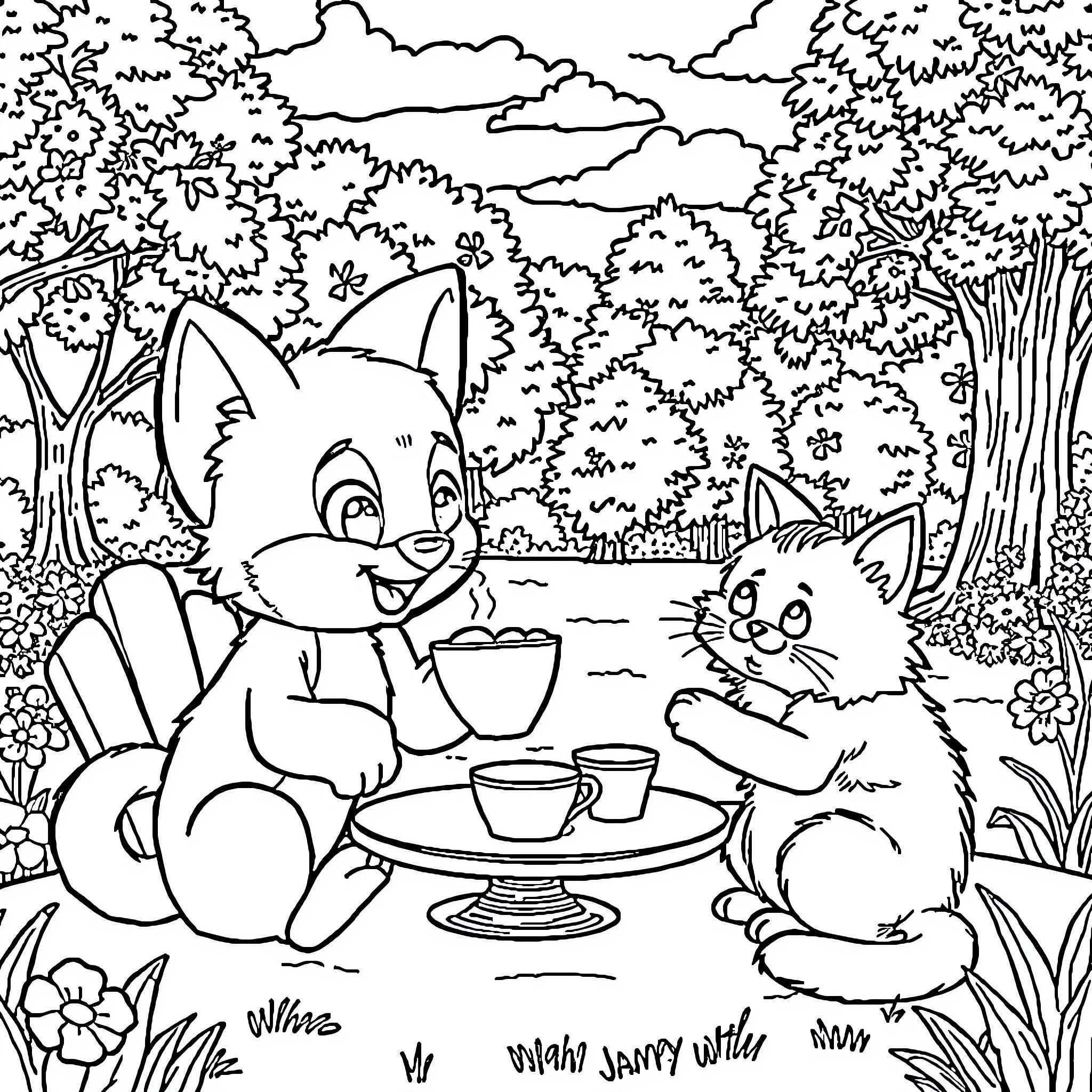 Bluey's Picnic Adventure Coloring Page (free black-and-white line drawing printable PDF for all, from beginners to advanced learners, including children, teens, adults, and seniors)