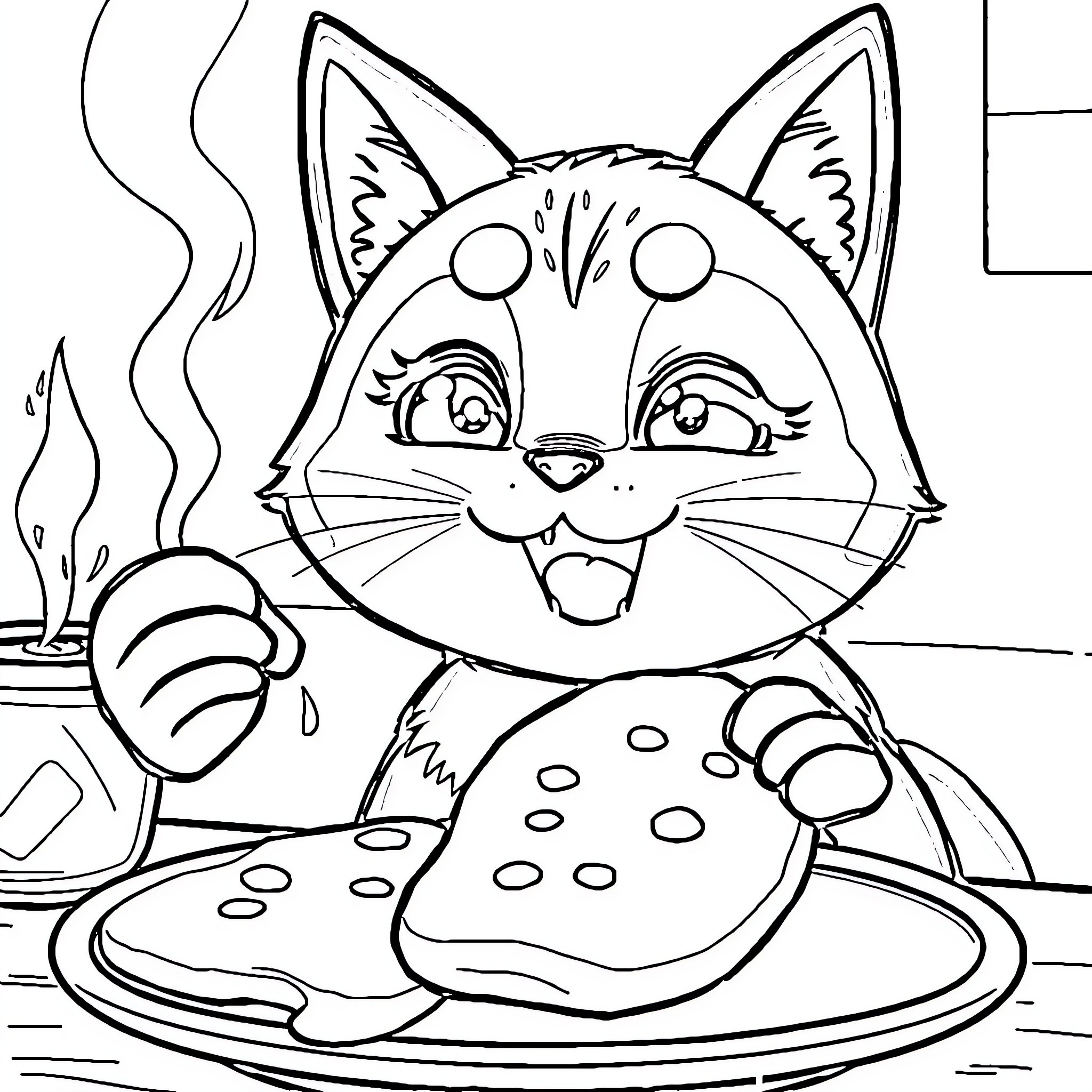 Nezuko enjoying a delicious meal Coloring Page (free black-and-white line drawing printable PDF for all, from beginners to advanced learners, including children, teens, adults, and seniors)