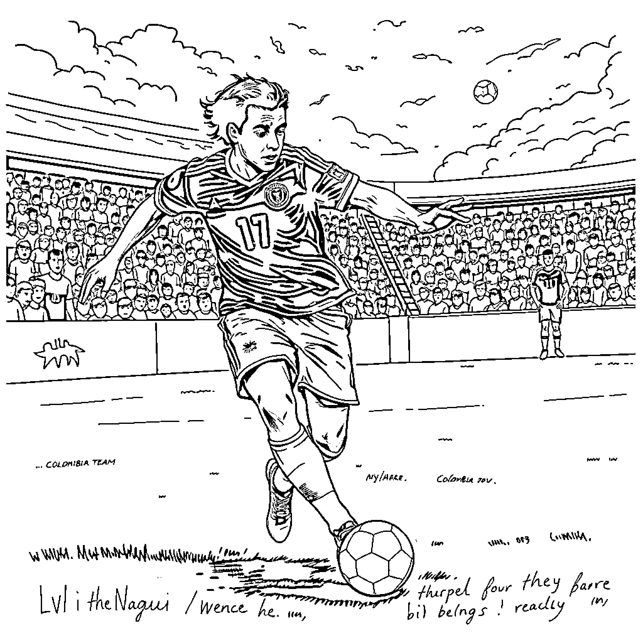 Nagui's Victorious Football Moment Coloring Page (free black-and-white line drawing printable PDF for all, from beginners to advanced learners, including children, teens, adults, and seniors)
