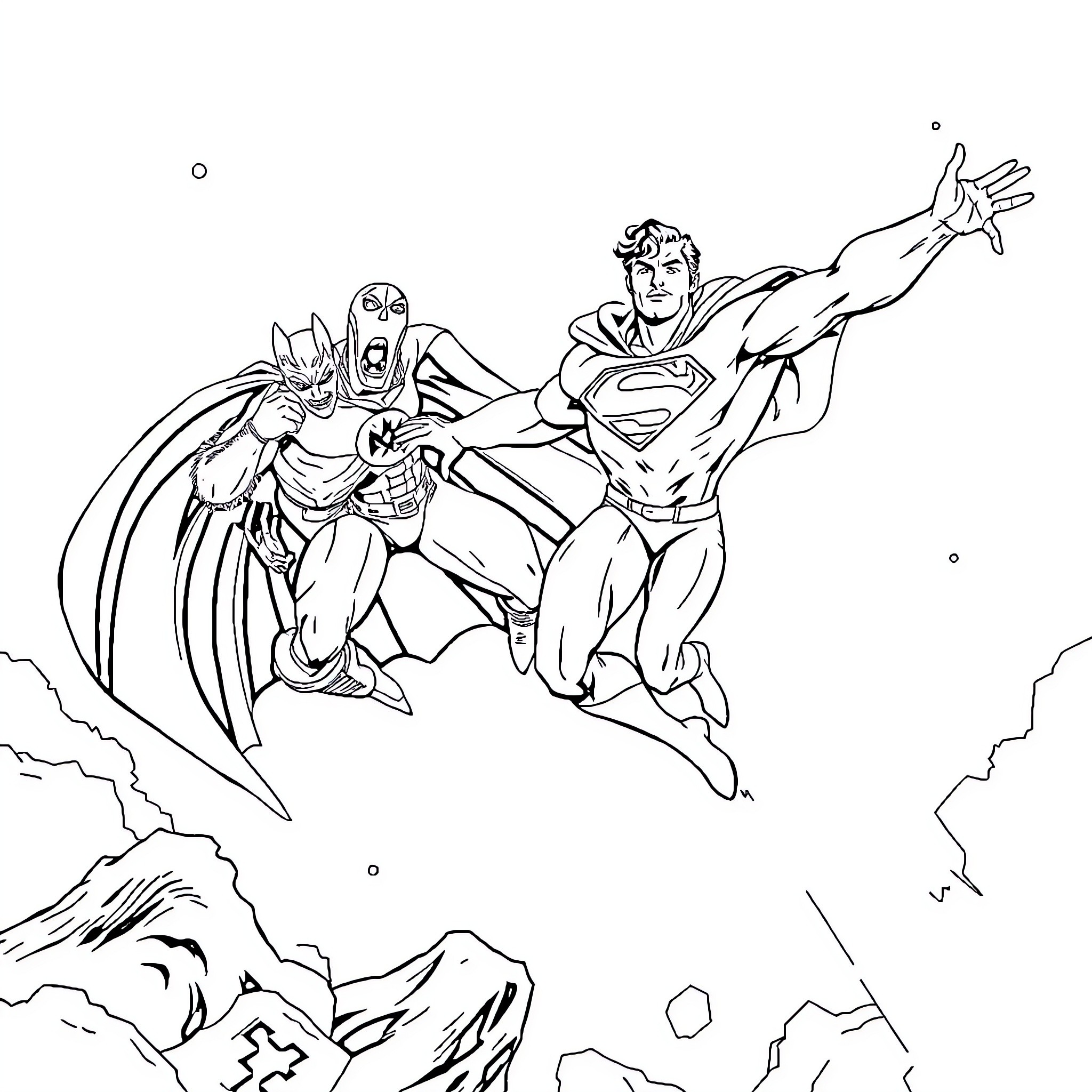 Ghostbuster heroes in action against evil forces Coloring Page (free black-and-white line drawing printable PDF for all, from beginners to advanced learners, including children, teens, adults, and seniors)