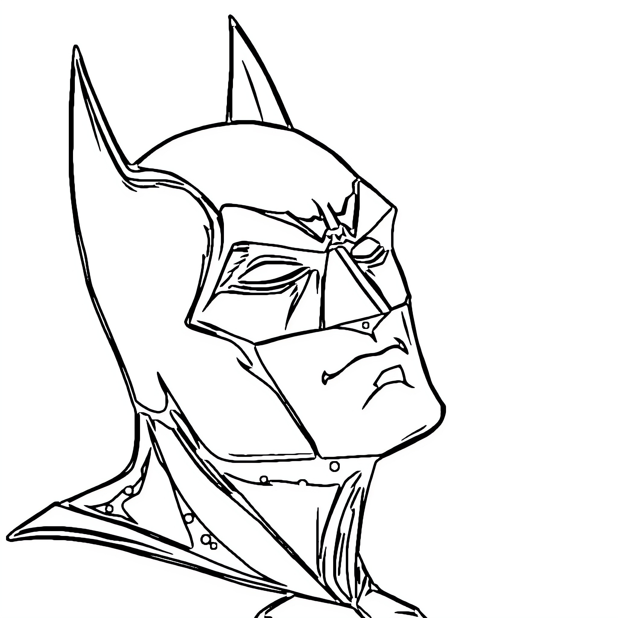 Batman's Intense Facial Expression Coloring Page (free black-and-white line drawing printable PDF for all, from beginners to advanced learners, including children, teens, adults, and seniors)