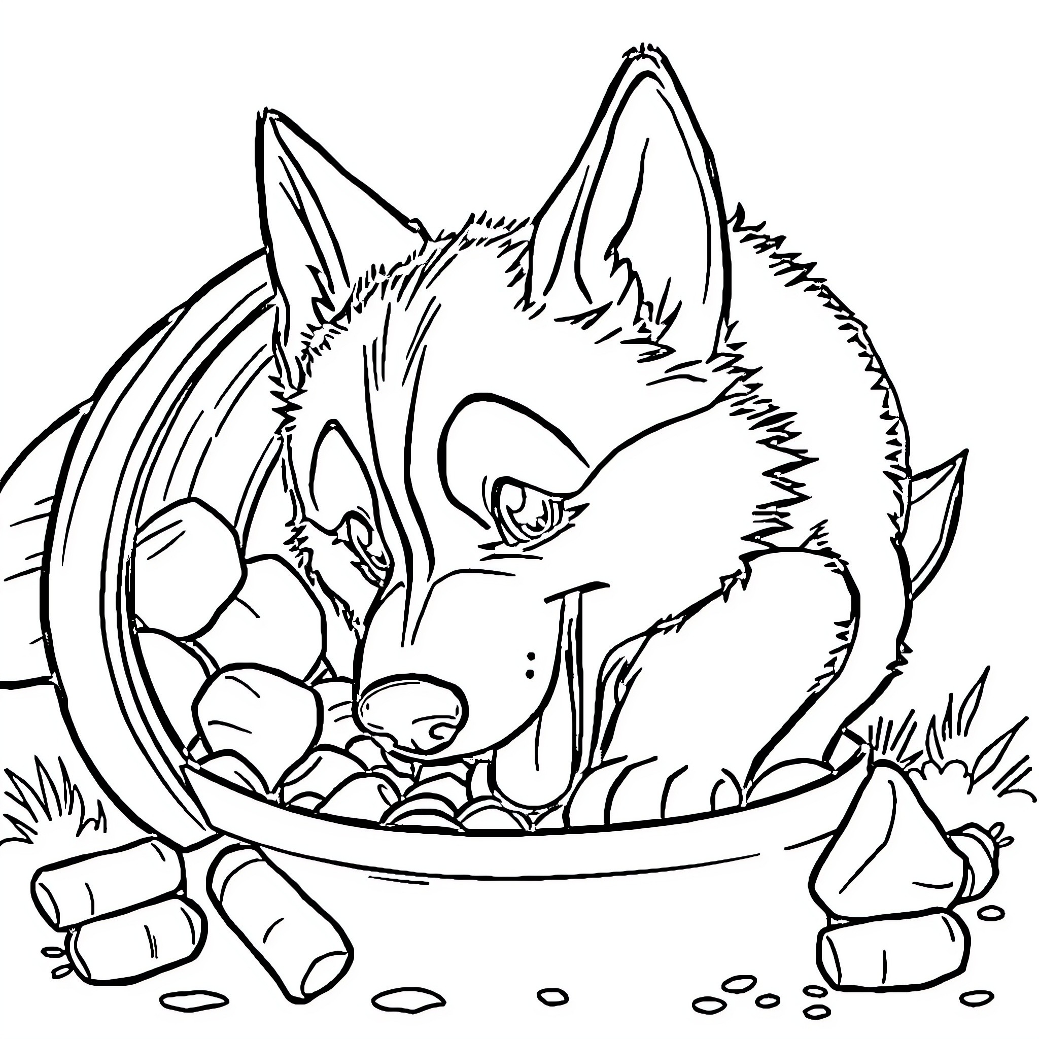 Husky exploring a rocky terrain Coloring Page (free black-and-white line drawing printable PDF for all, from beginners to advanced learners, including children, teens, adults, and seniors)