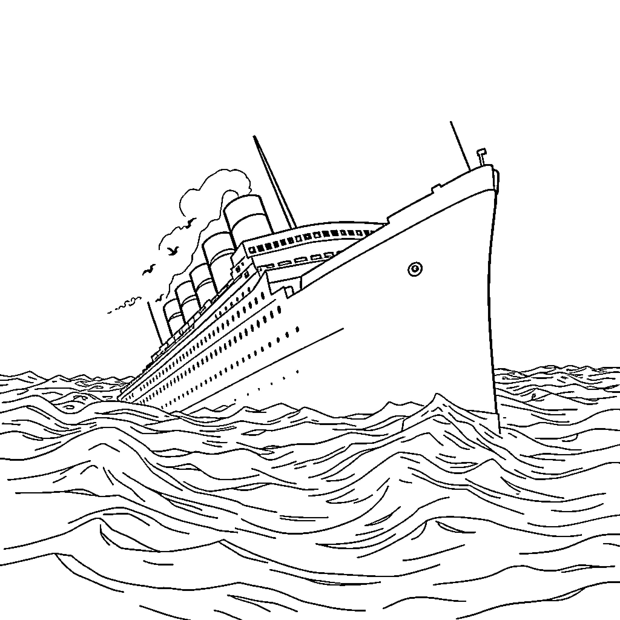 Britannic Vessel Navigating Choppy Waves Coloring Page (free black-and-white line drawing printable PDF for all, from beginners to advanced learners, including children, teens, adults, and seniors)