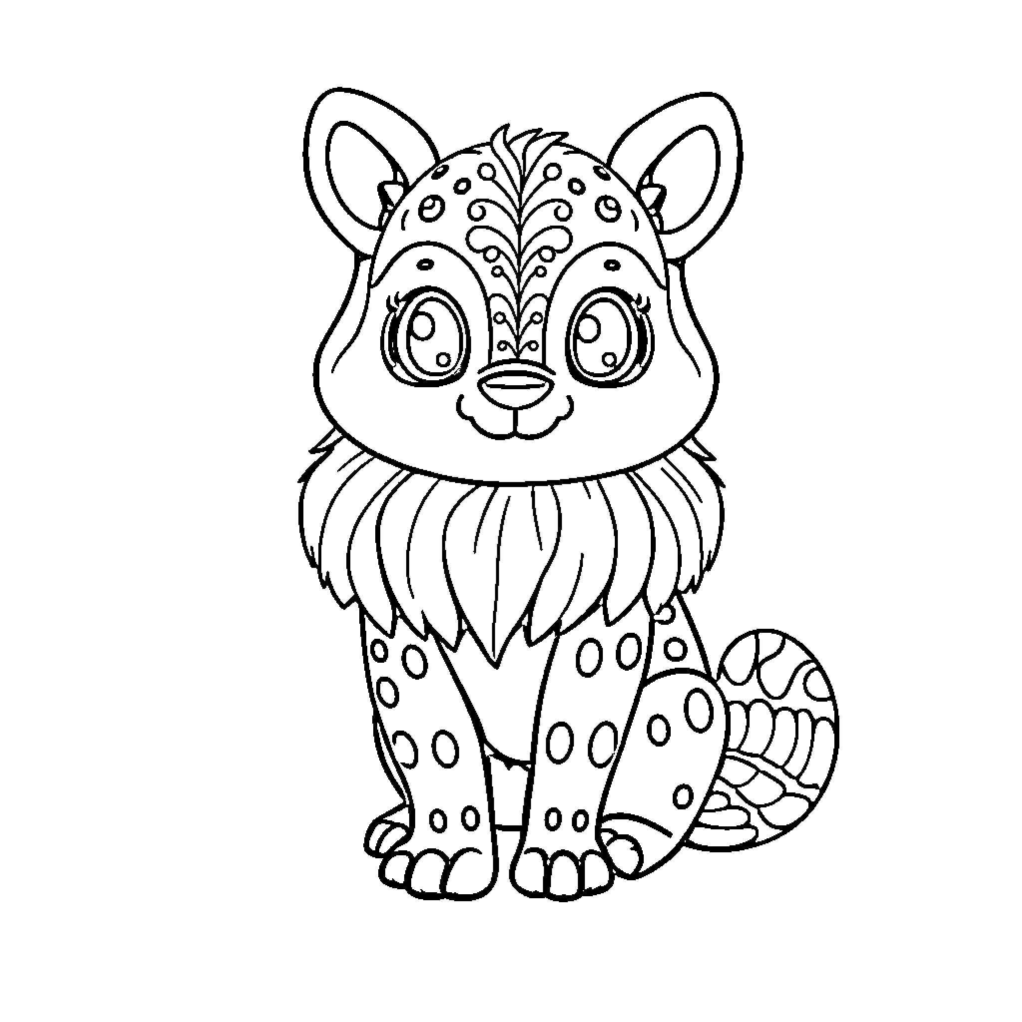 Animal with ornate pattern and fluffy tail Coloring Page (free black-and-white line drawing printable PDF for all, from beginners to advanced learners, including children, teens, adults, and seniors)