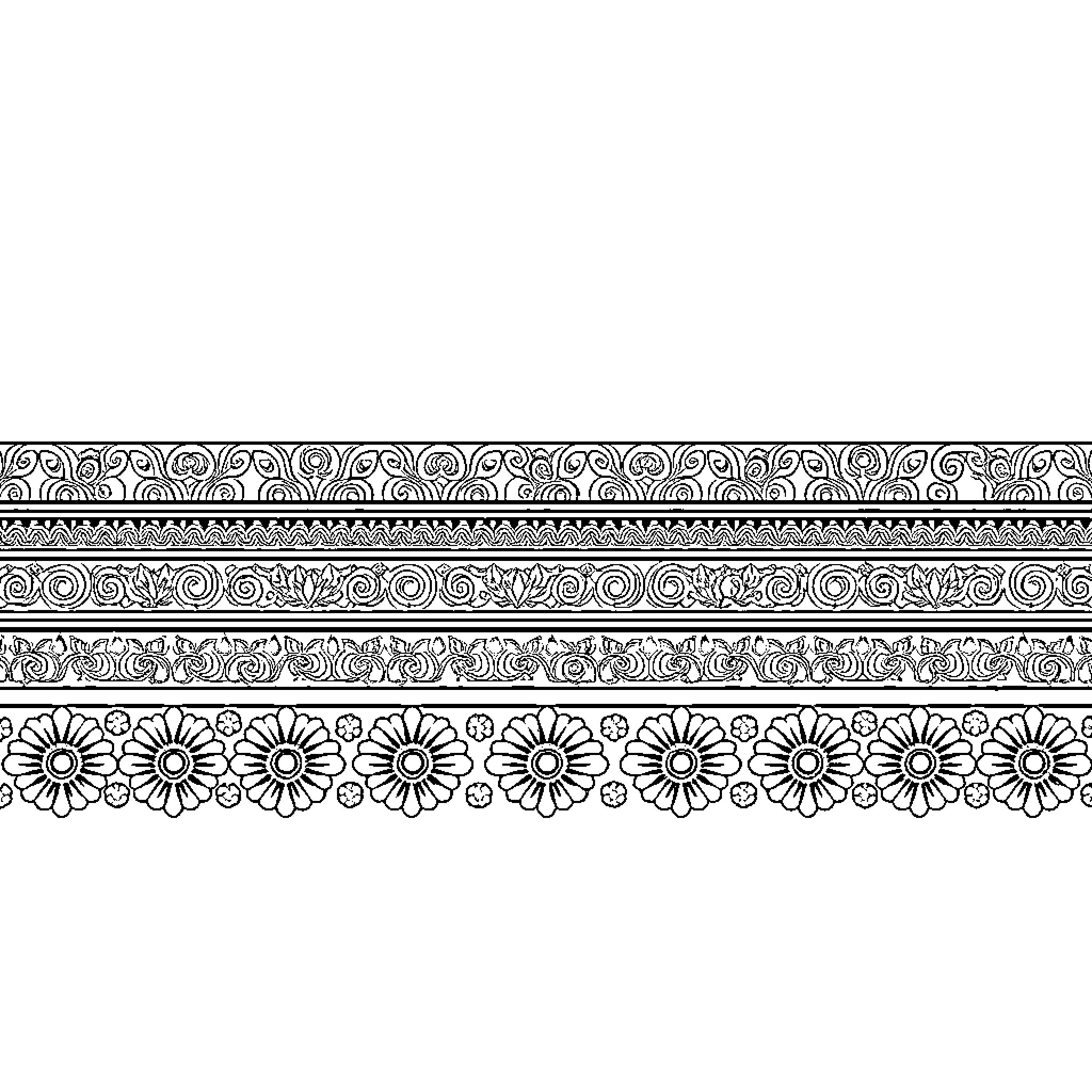 Oriental Patterns with Floral and Geometric Designs Coloring Page (free black-and-white line drawing printable PDF for all, from beginners to advanced learners, including children, teens, adults, and seniors)