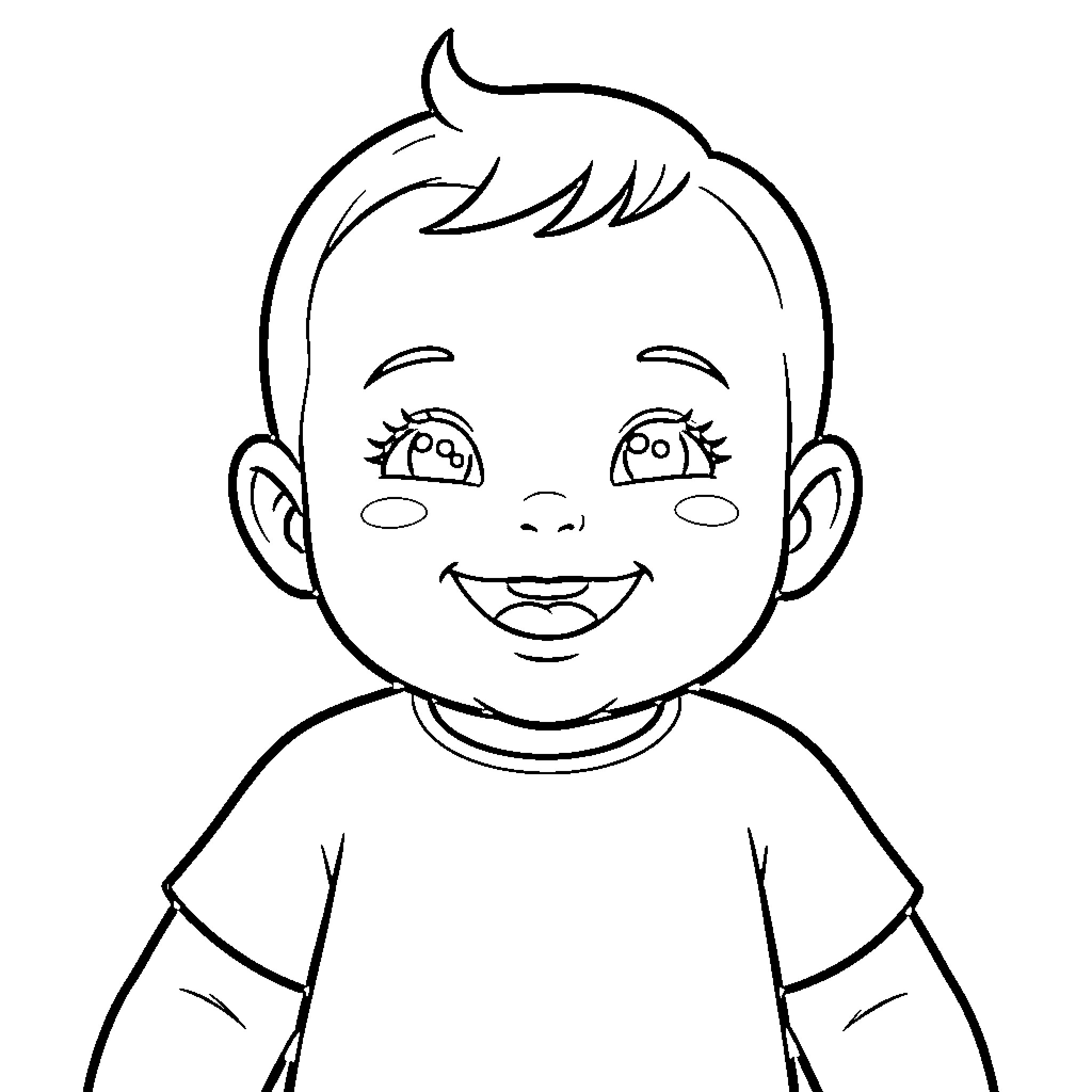 Baby's Cheerful Expression Coloring Page (free black-and-white line drawing printable PDF for all, from beginners to advanced learners, including children, teens, adults, and seniors)