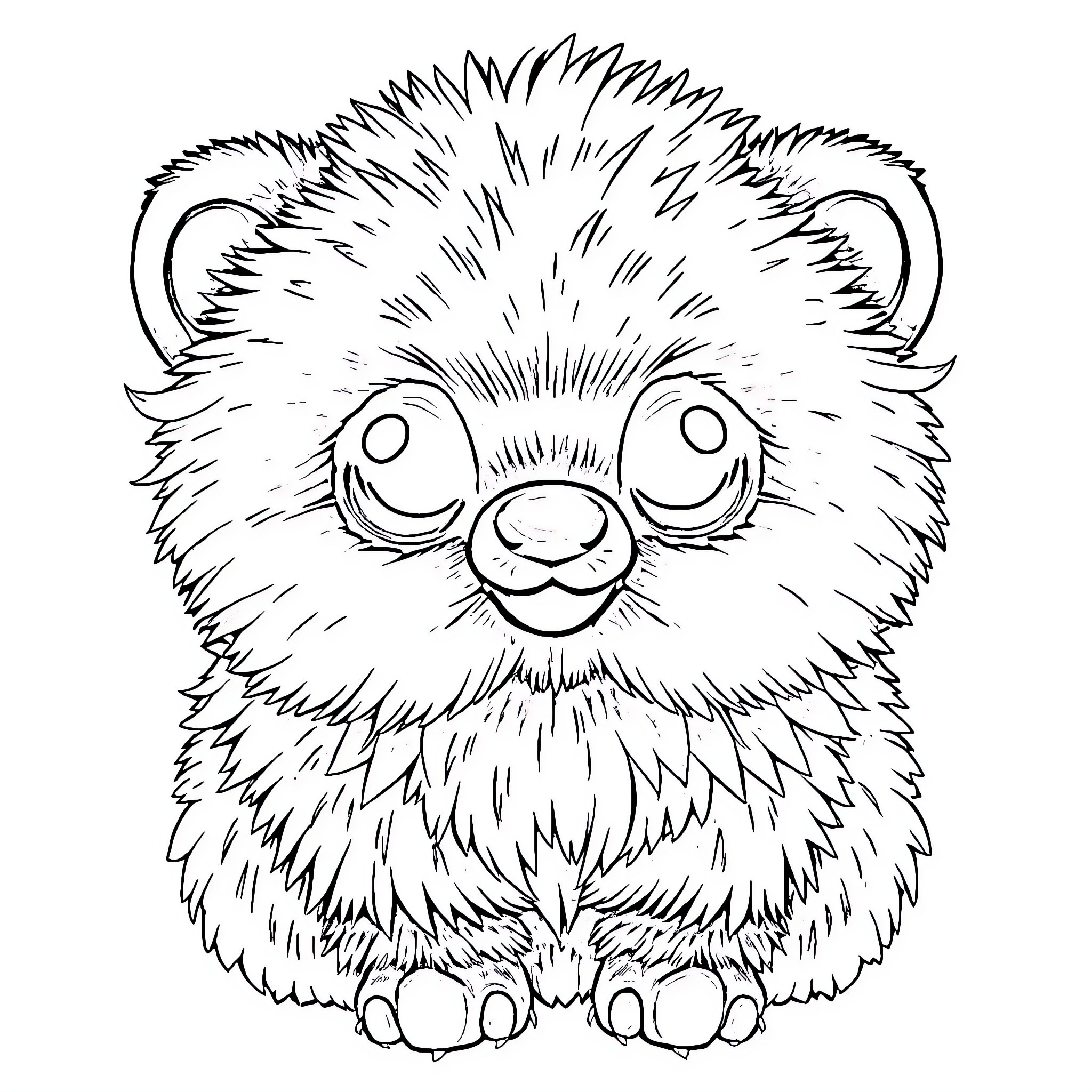 Labubu the Fuzzy Pom-Pom Creature Coloring Page (free black-and-white line drawing printable PDF for all, from beginners to advanced learners, including children, teens, adults, and seniors)