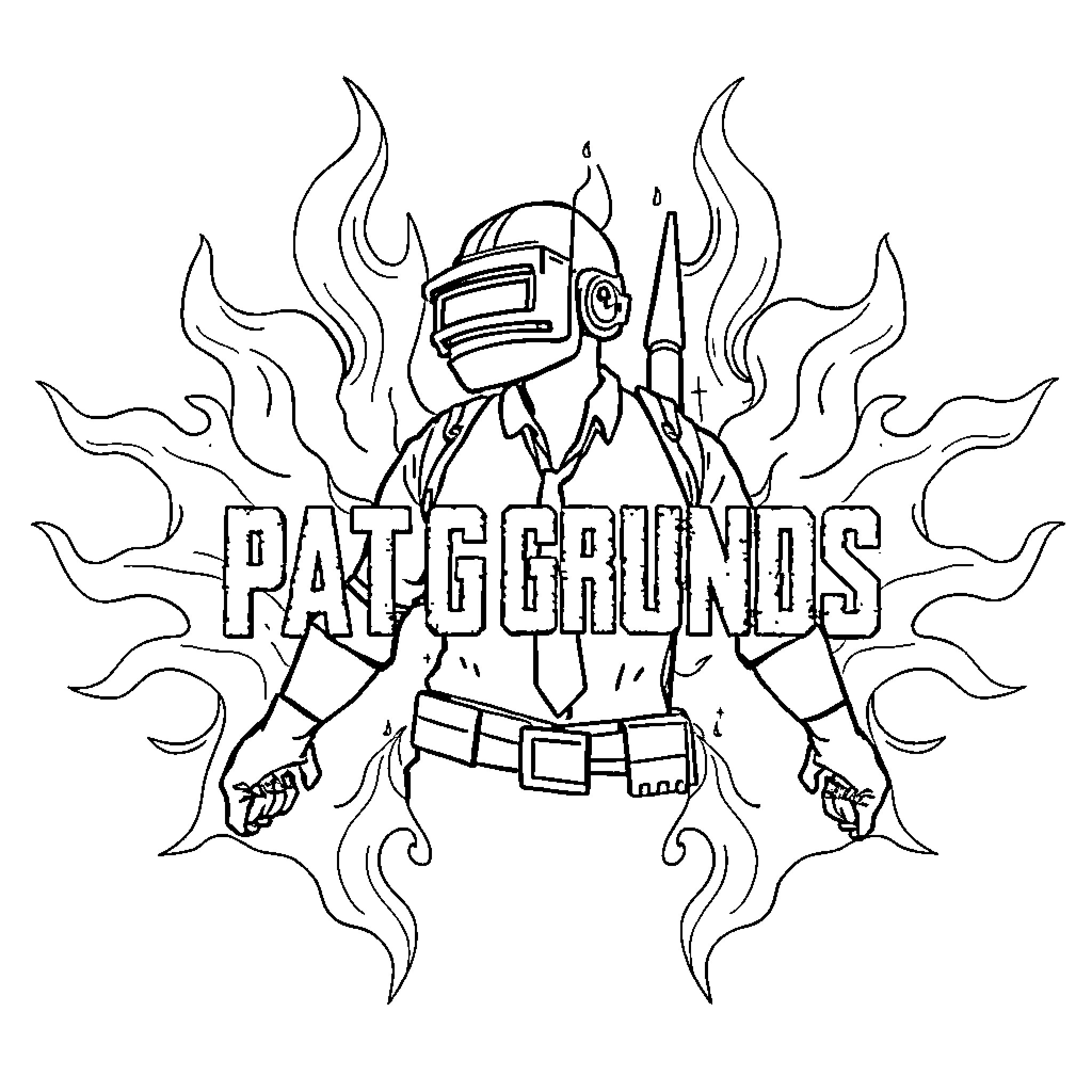 Pubg Symbol of Battlegrounds Warrior with Firearms Coloring Page (free black-and-white line drawing printable PDF for all, from beginners to advanced learners, including children, teens, adults, and seniors)