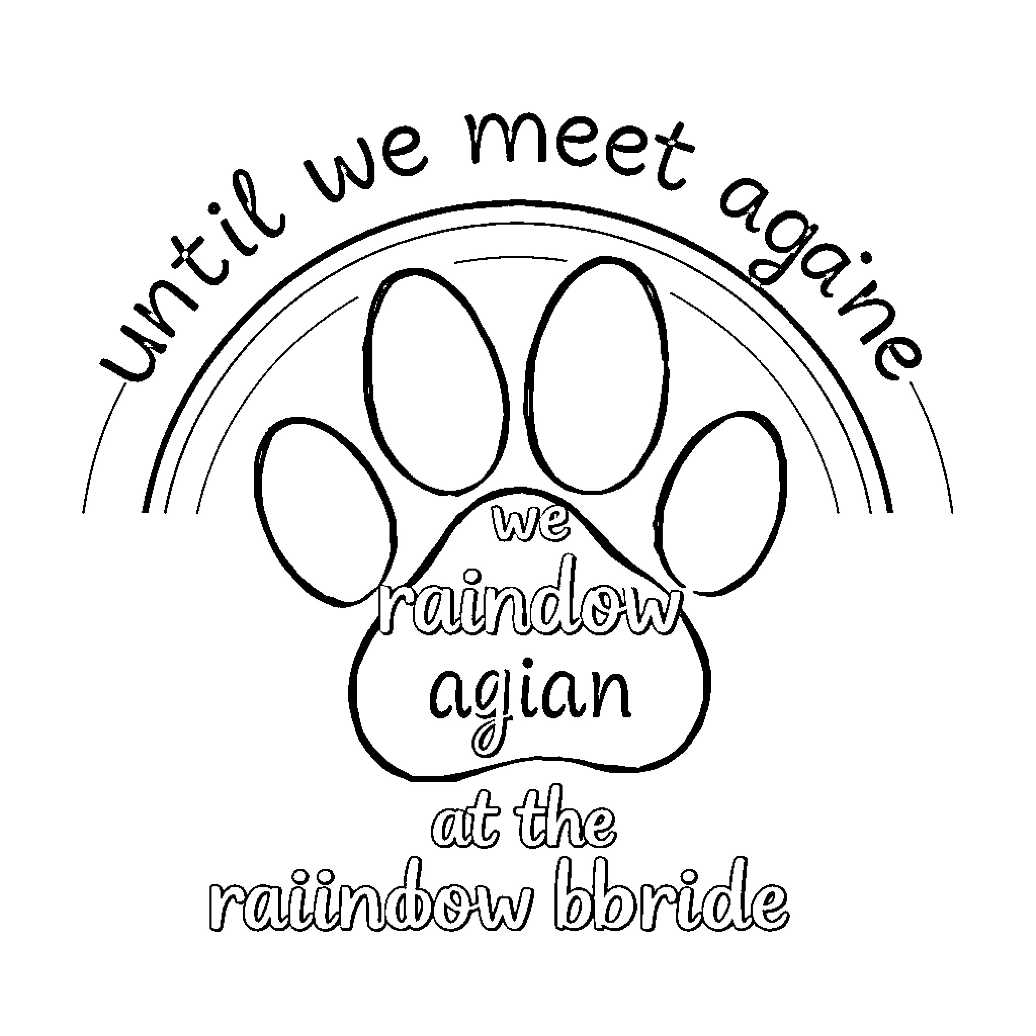 Dog Paw Reunion at the Rainbow Bridge Coloring Page (free black-and-white line drawing printable PDF for all, from beginners to advanced learners, including children, teens, adults, and seniors)