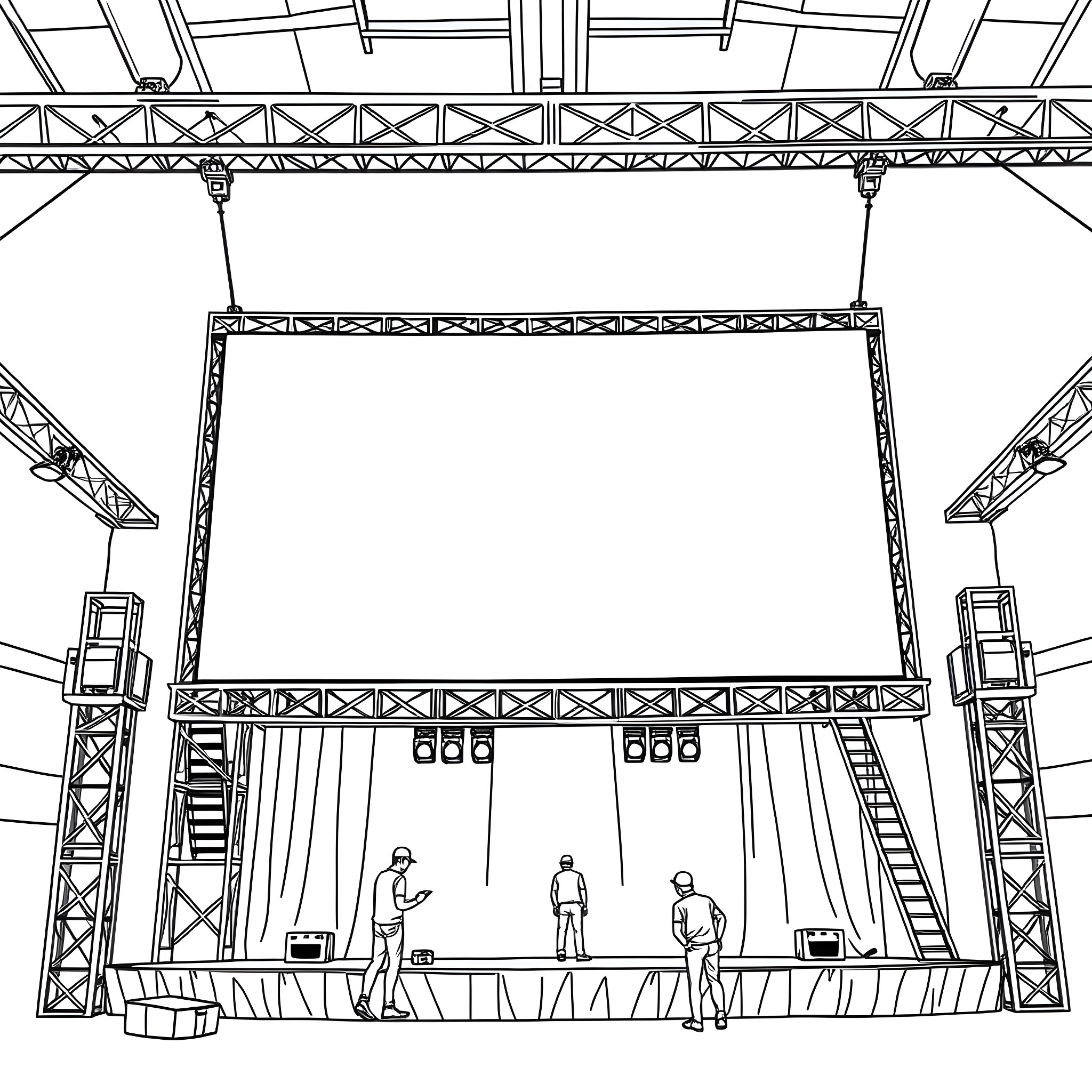 Person setting up stage for performance Coloring Page (free black-and-white line drawing printable PDF for all, from beginners to advanced learners, including children, teens, adults, and seniors)