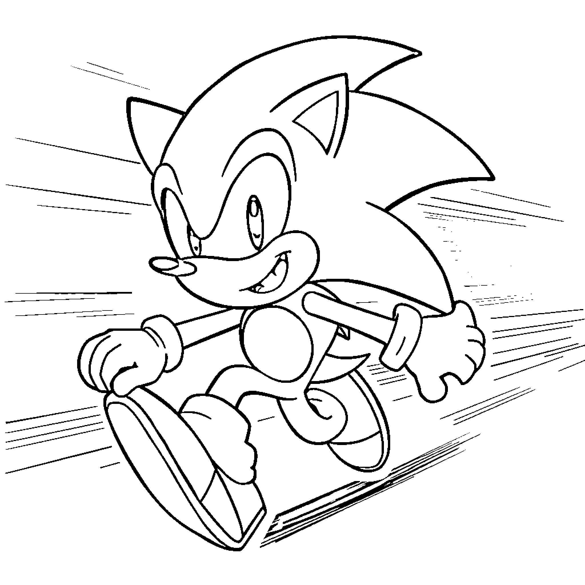 Sonic running swiftly in action Coloring Page (free black-and-white line drawing printable PDF for all, from beginners to advanced learners, including children, teens, adults, and seniors)