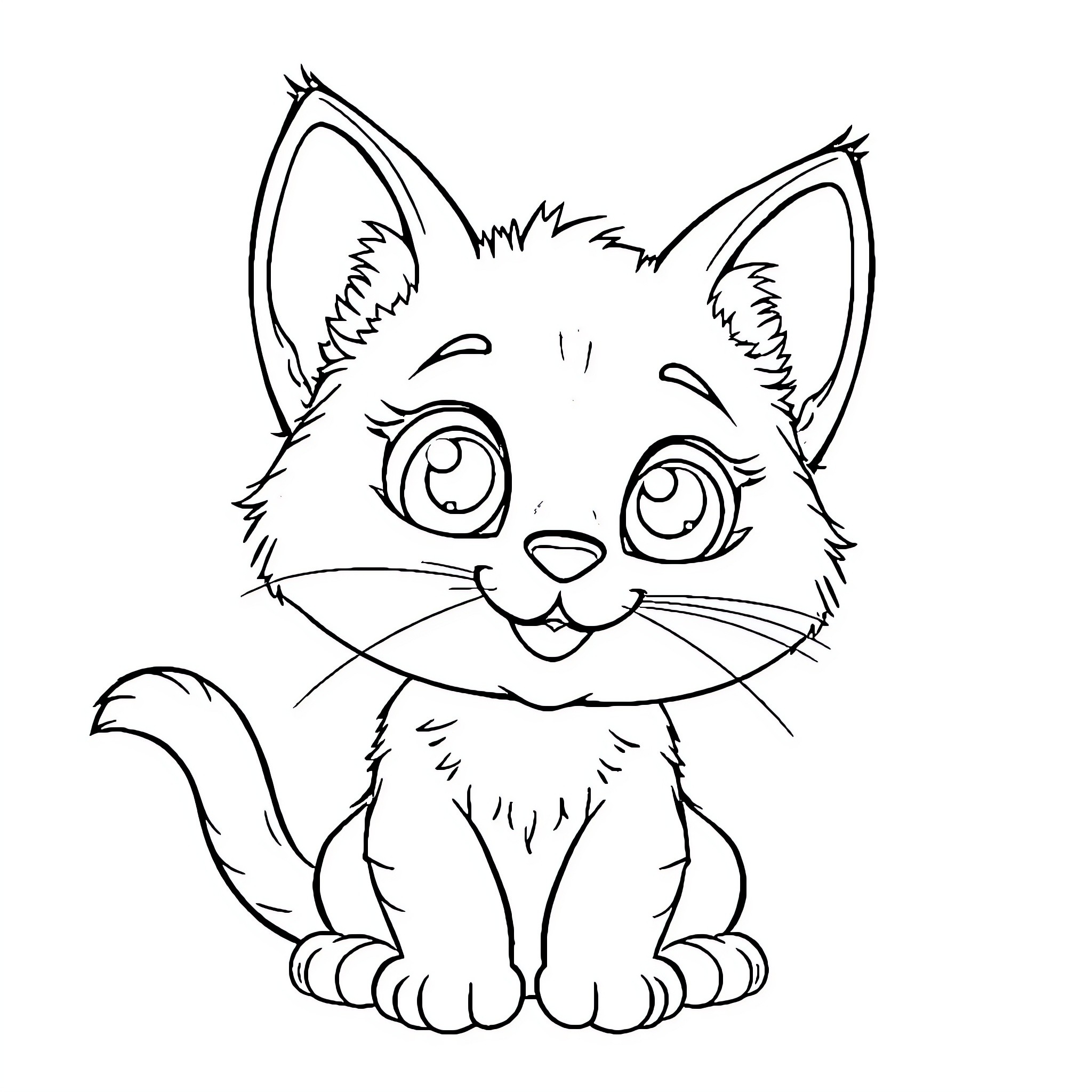 Kitten making a cute expression Coloring Page (free black-and-white line drawing printable PDF for all, from beginners to advanced learners, including children, teens, adults, and seniors)