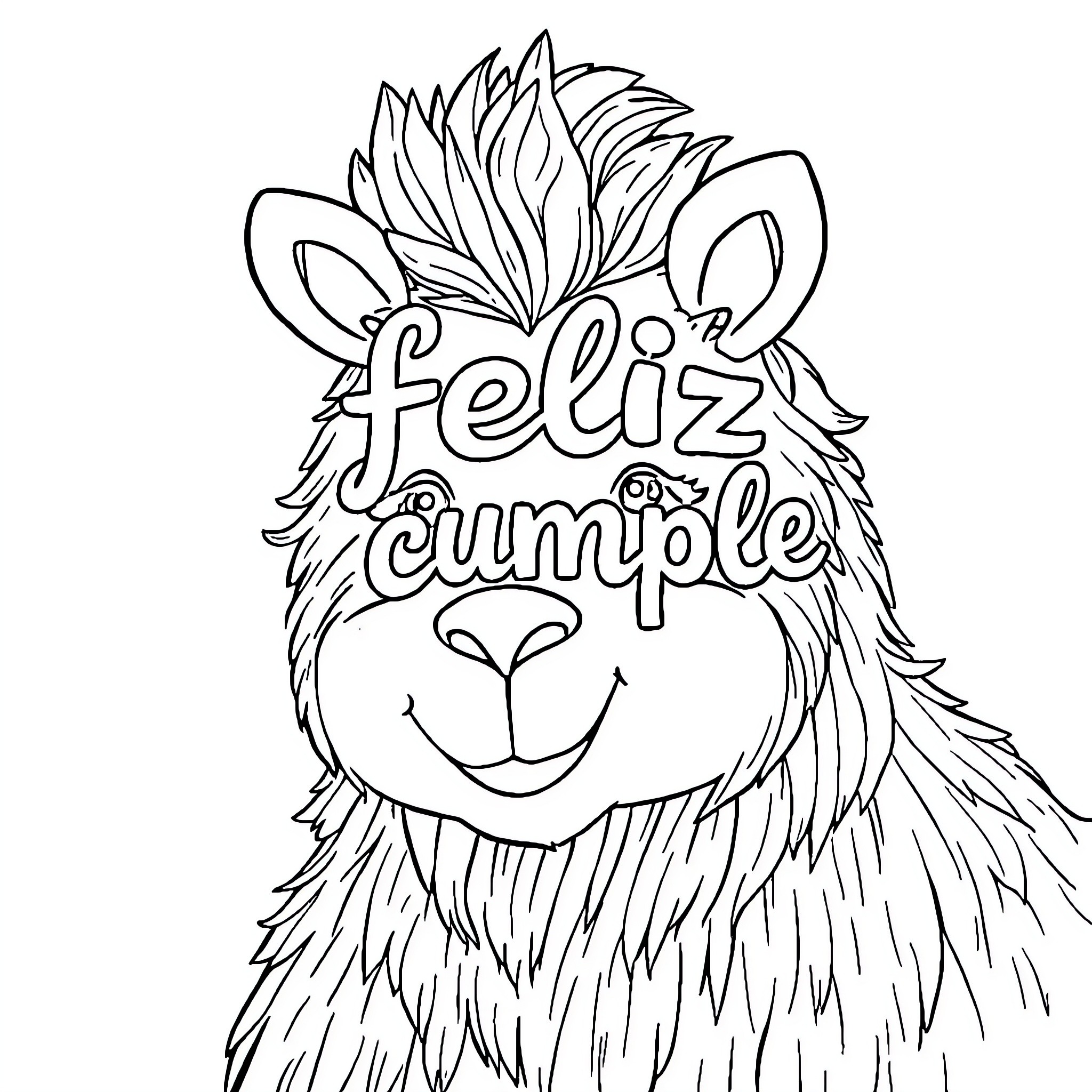 Mule with a Festive Celebration Message Coloring Page (free black-and-white line drawing printable PDF for all, from beginners to advanced learners, including children, teens, adults, and seniors)