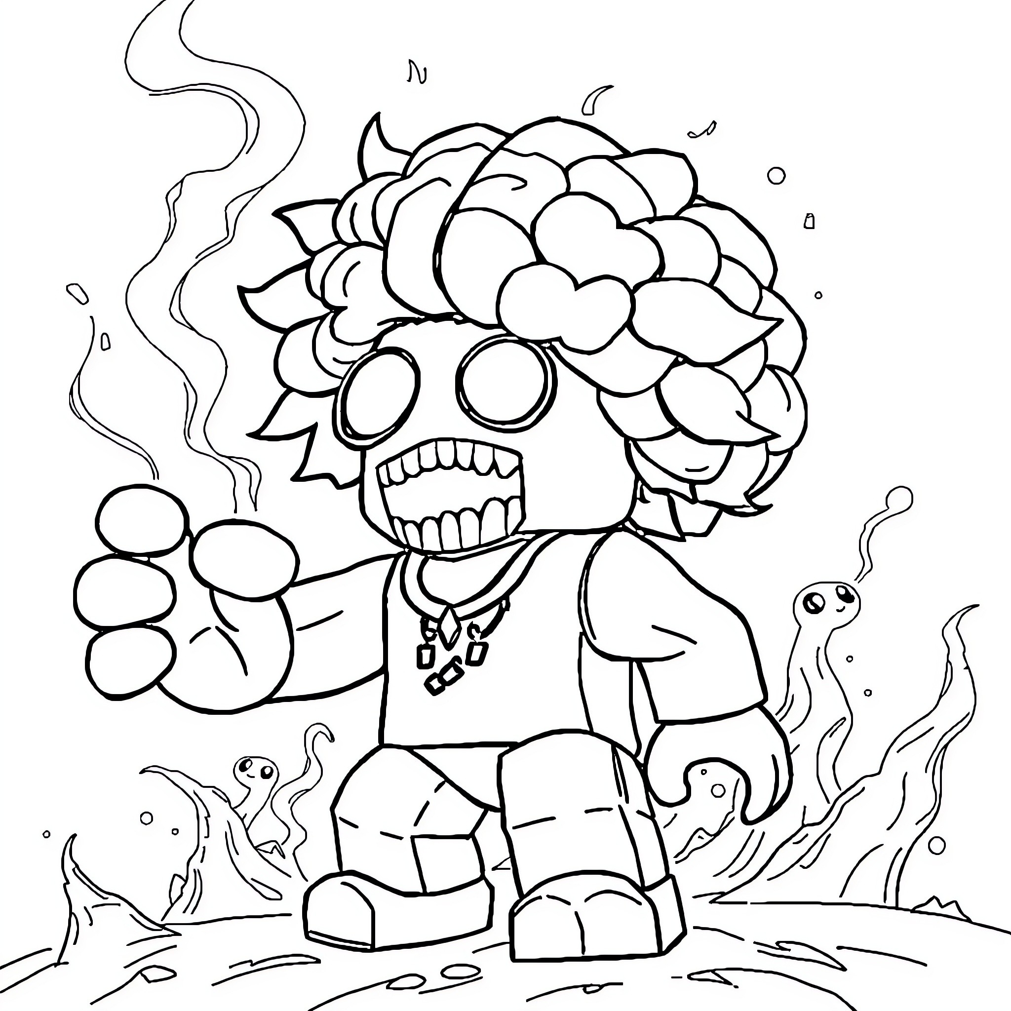 Brainrot: Bizarre creature in surreal landscape Coloring Page (free black-and-white line drawing printable PDF for all, from beginners to advanced learners, including children, teens, adults, and seniors)