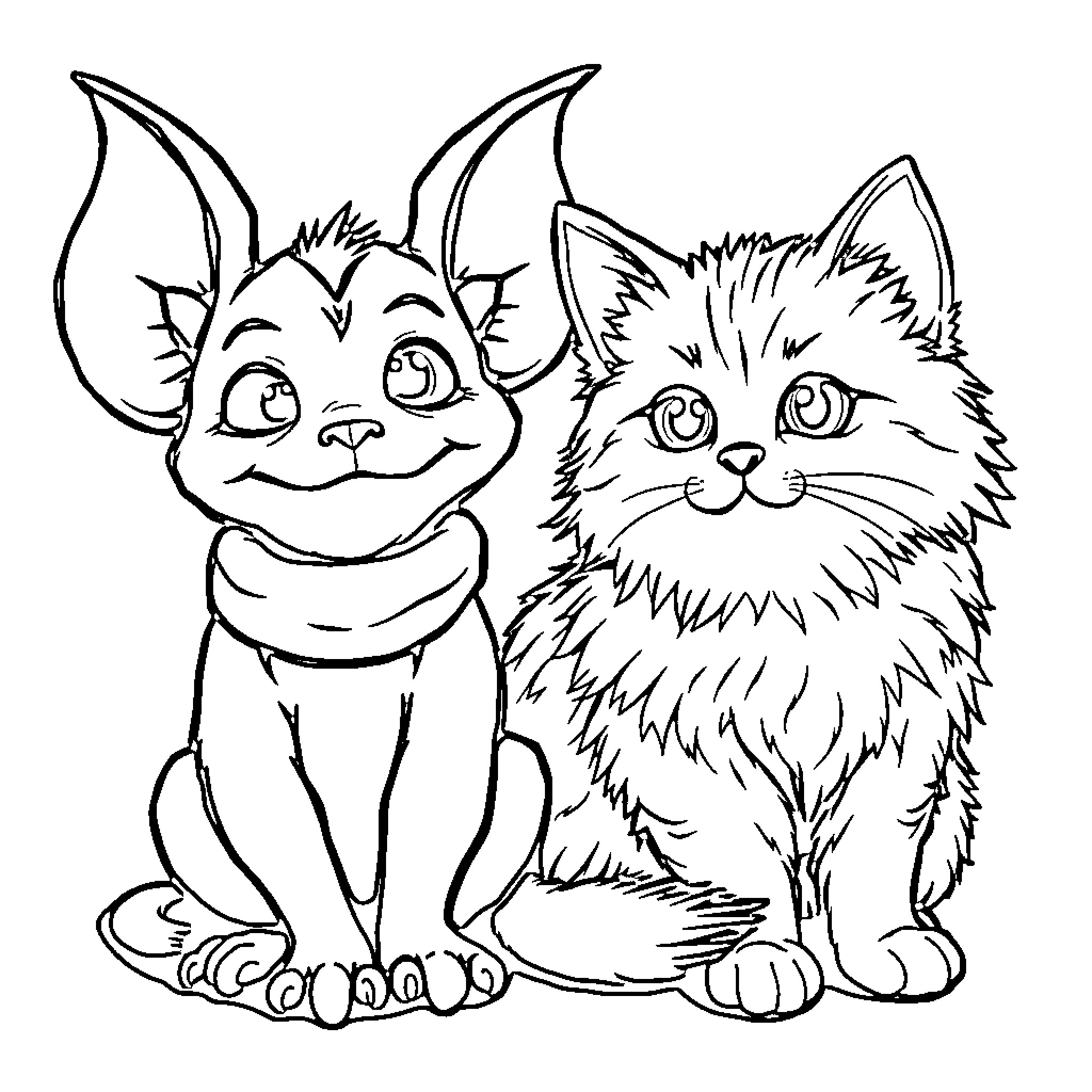 Grogu and Furry Friend Sharing a Moment Coloring Page (free black-and-white line drawing printable PDF for all, from beginners to advanced learners, including children, teens, adults, and seniors)