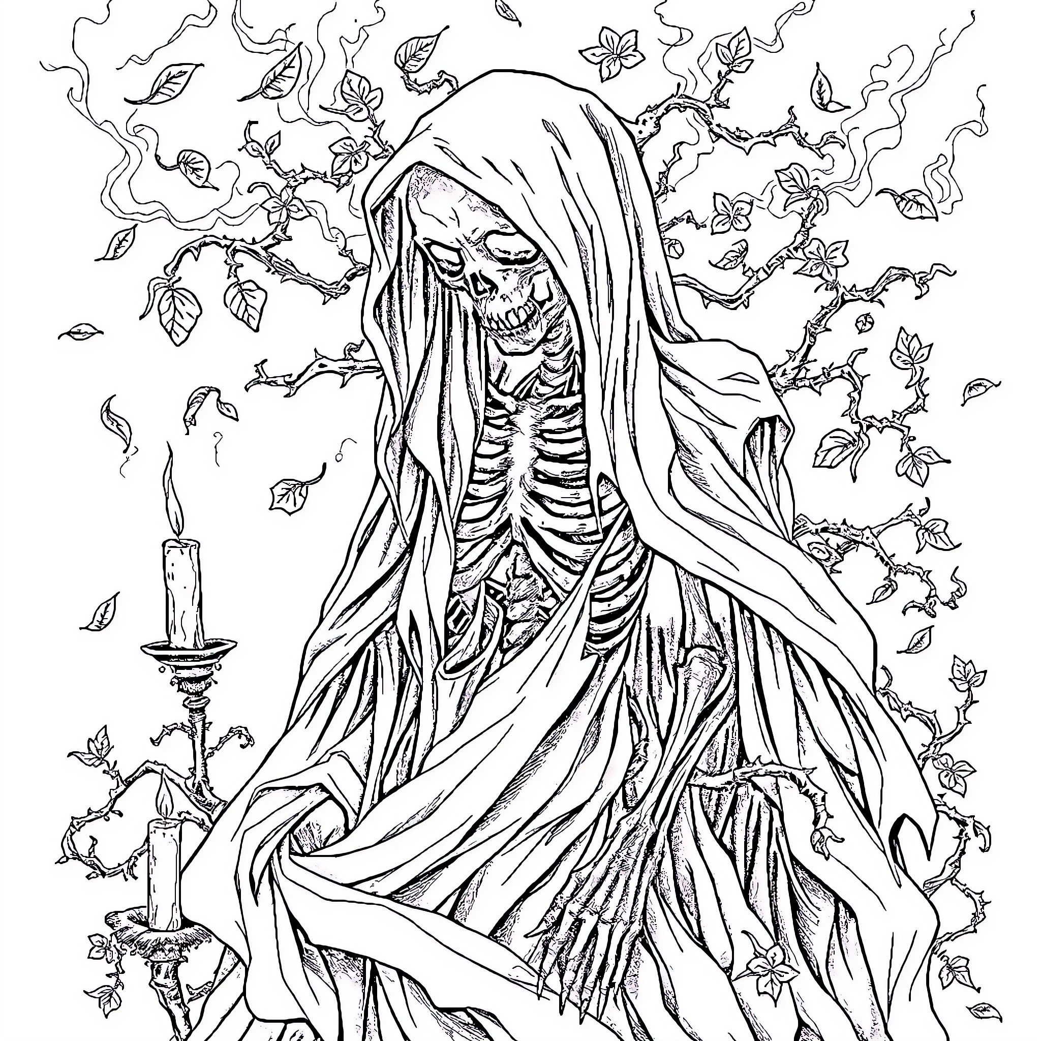 Wraith of Decay and Darkness Coloring Page (free black-and-white line drawing printable PDF for all, from beginners to advanced learners, including children, teens, adults, and seniors)