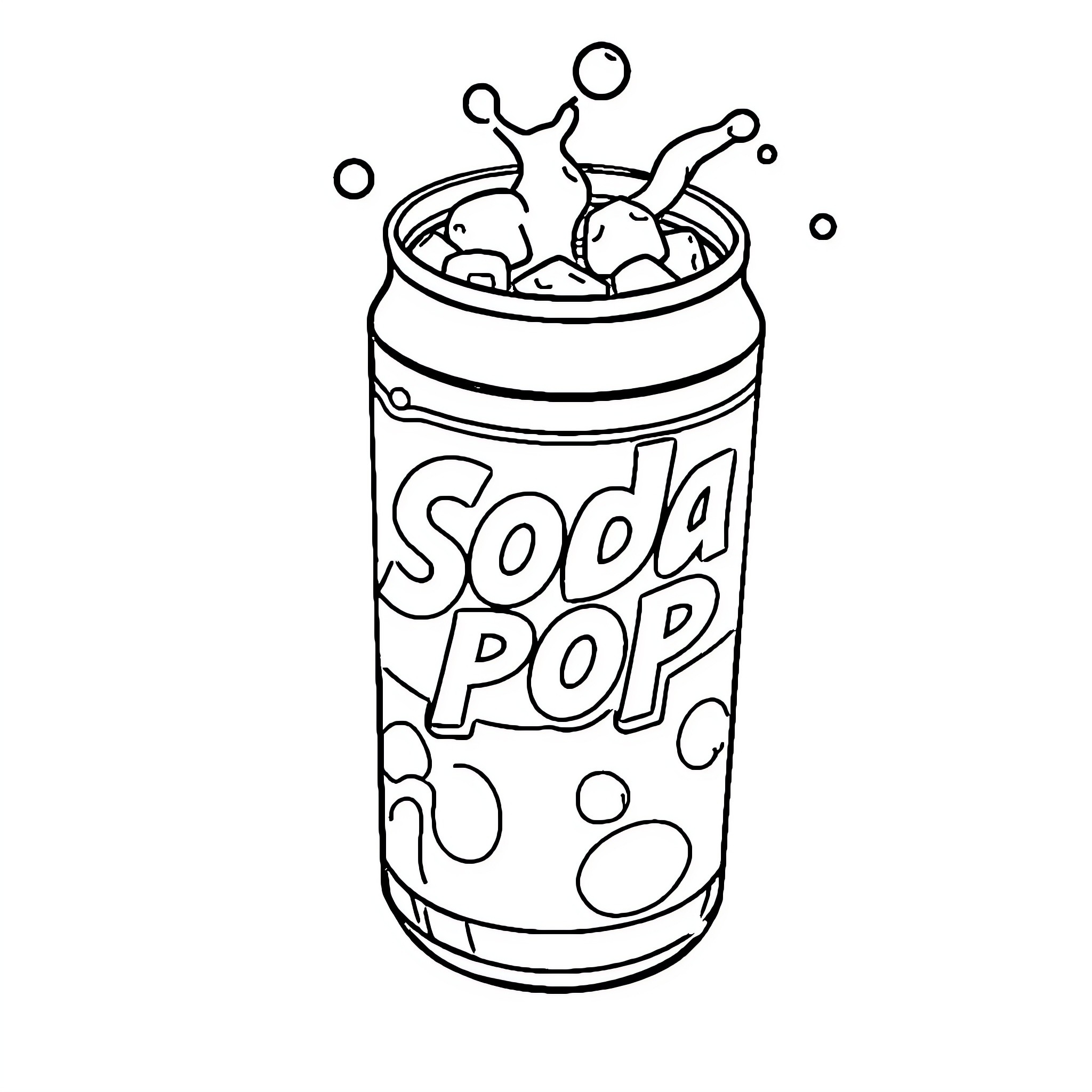 Soda pop can with bubbles Coloring Page (free black-and-white line drawing printable PDF for all, from beginners to advanced learners, including children, teens, adults, and seniors)