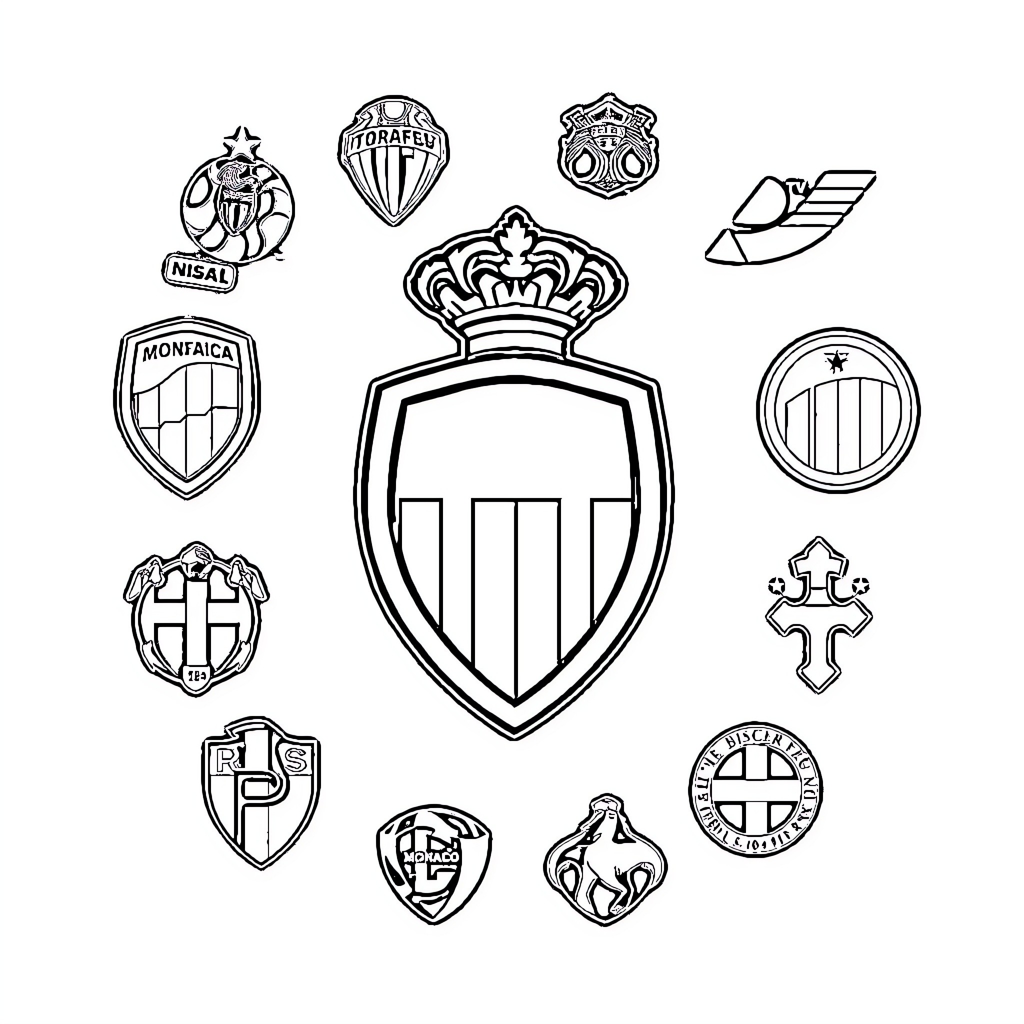 Logo featuring heraldic shields and symbols Coloring Page (free black-and-white line drawing printable PDF for all, from beginners to advanced learners, including children, teens, adults, and seniors)
