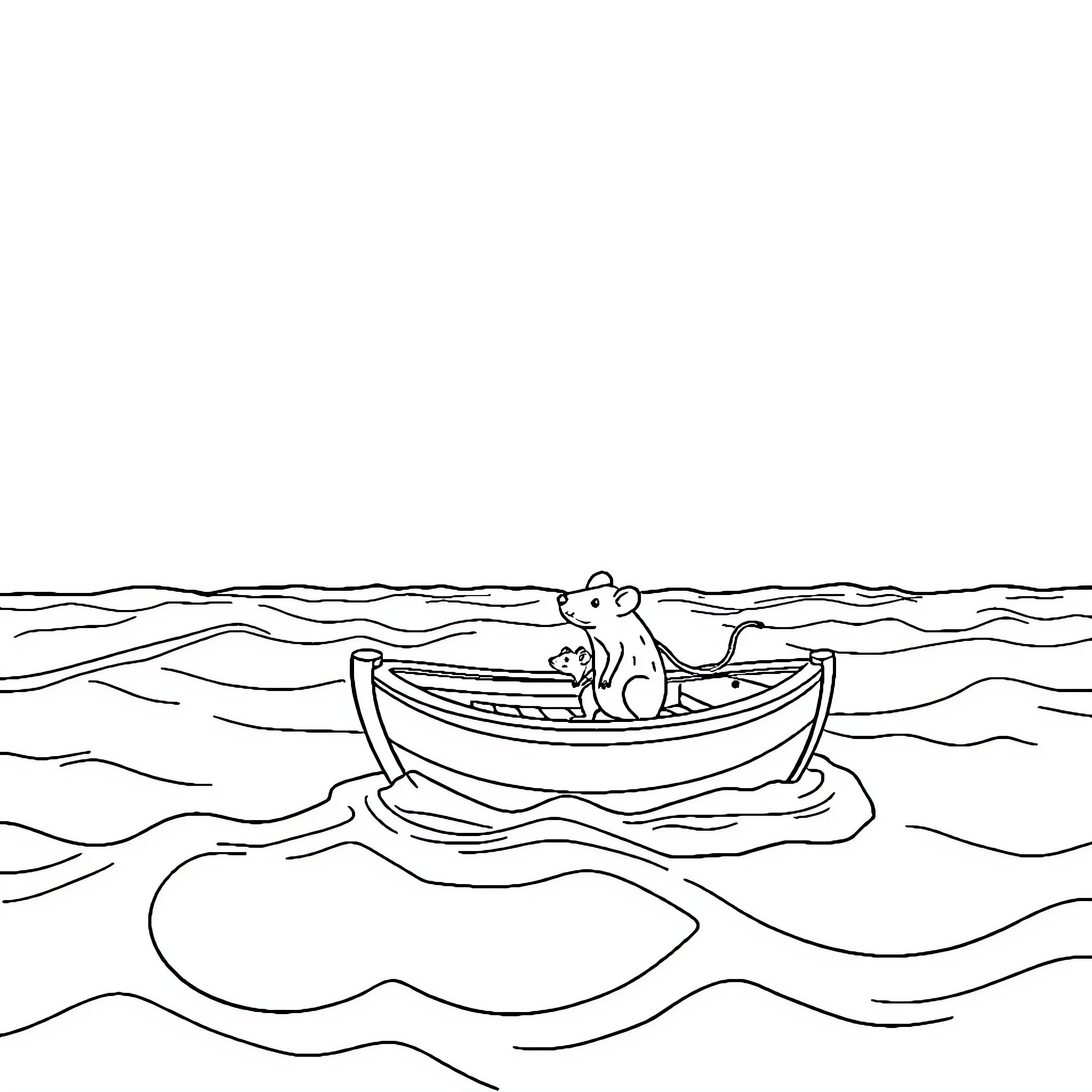Pickle sailing alone in a small boat Coloring Page (free black-and-white line drawing printable PDF for all, from beginners to advanced learners, including children, teens, adults, and seniors)