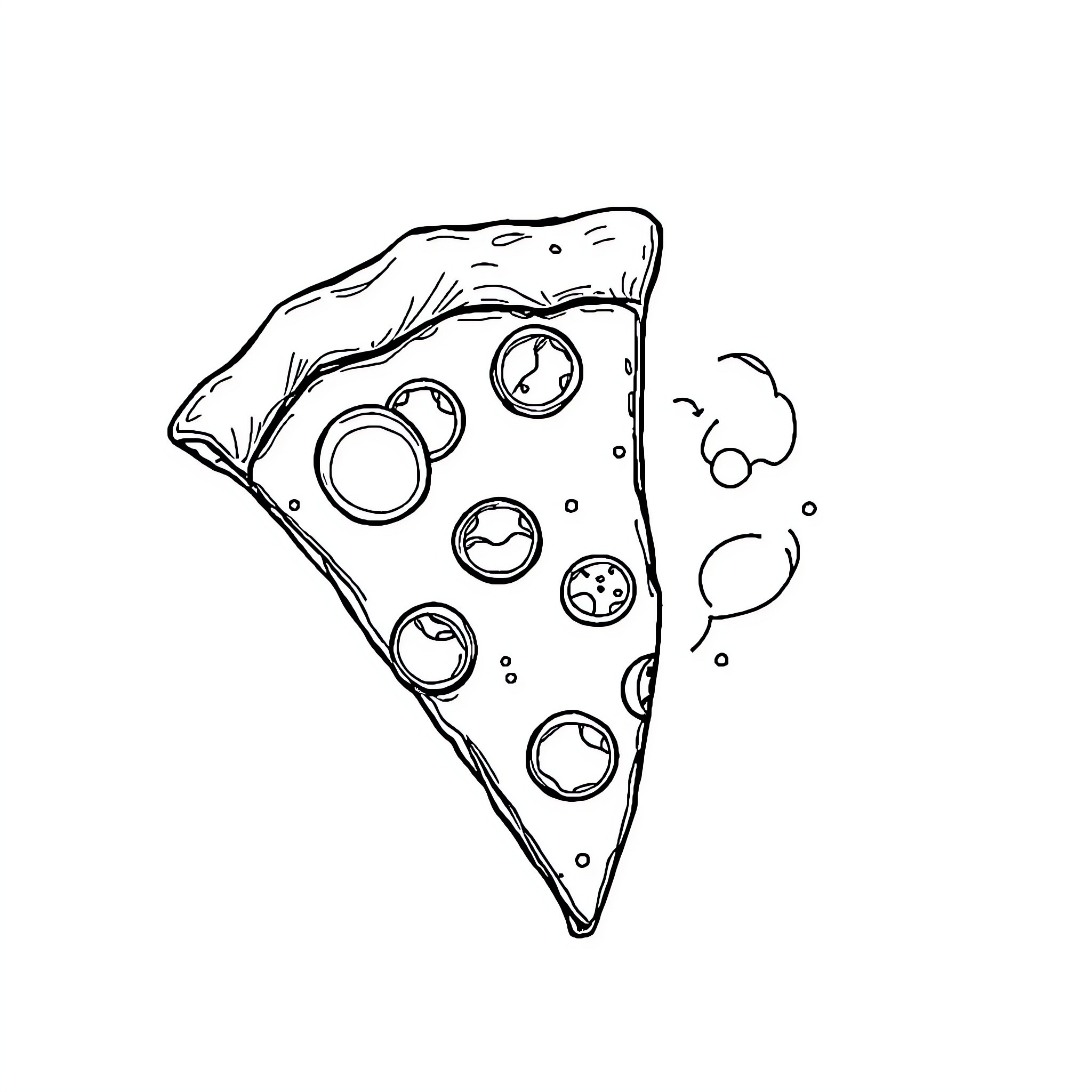 Pizza slice with bubbly toppings Coloring Page (free black-and-white line drawing printable PDF for all, from beginners to advanced learners, including children, teens, adults, and seniors)