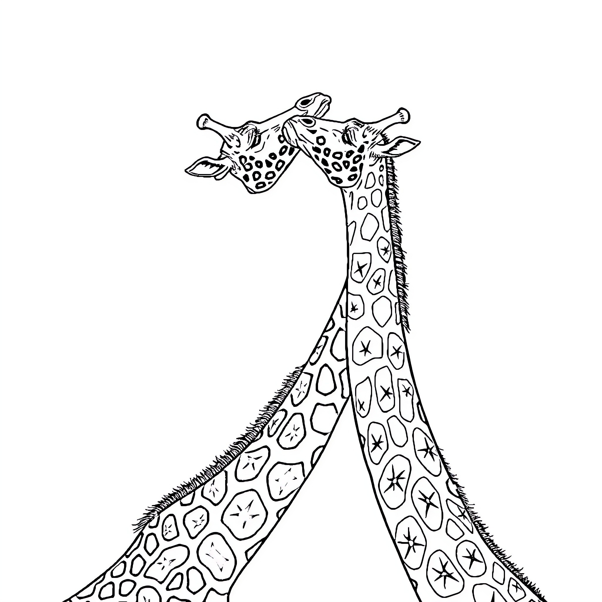 Giraffe duo with intricate patterns Coloring Page (free black-and-white line drawing printable PDF for all, from beginners to advanced learners, including children, teens, adults, and seniors)