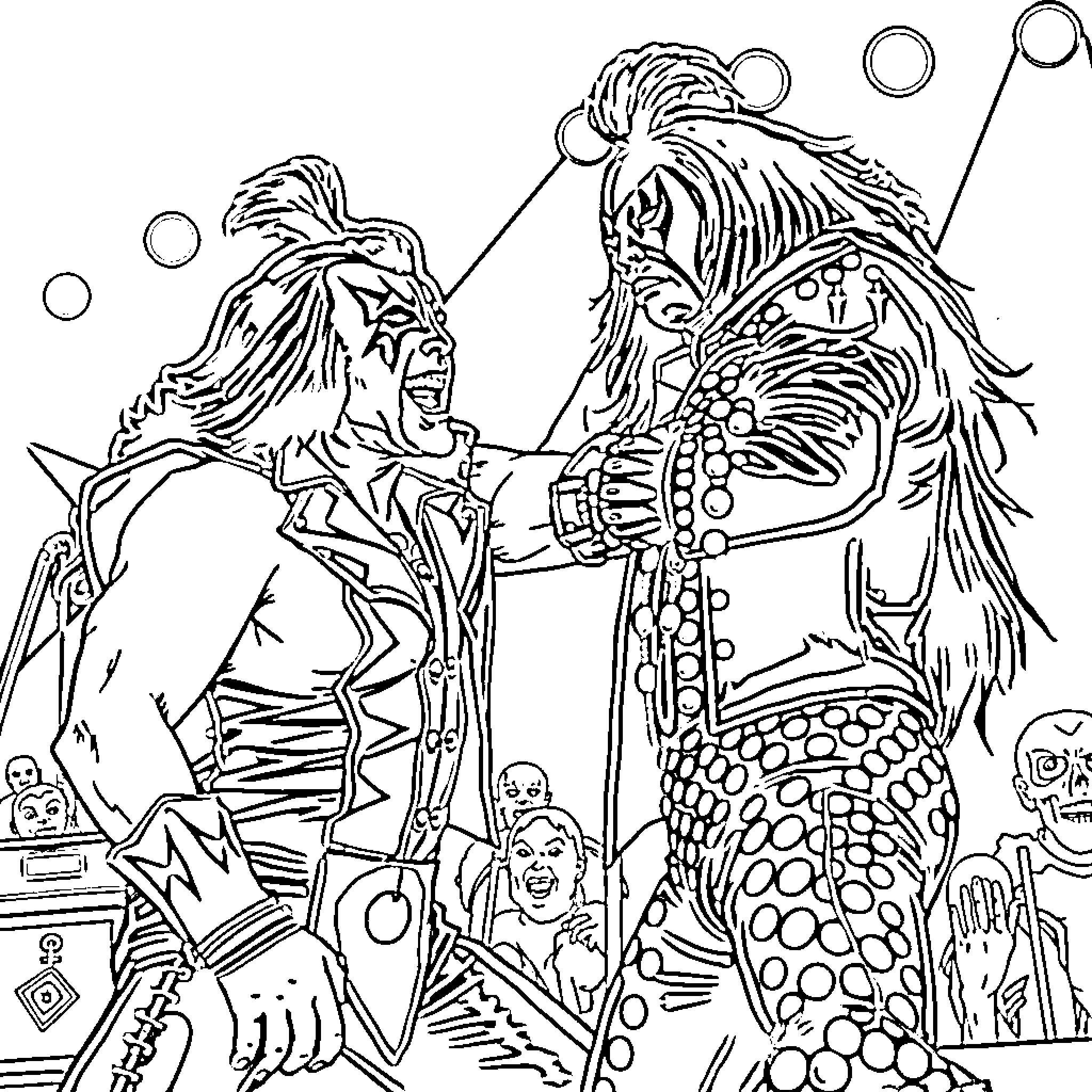 Ace Frehley's Eccentric Rock Star Performance Coloring Page (free black-and-white line drawing printable PDF for all, from beginners to advanced learners, including children, teens, adults, and seniors)