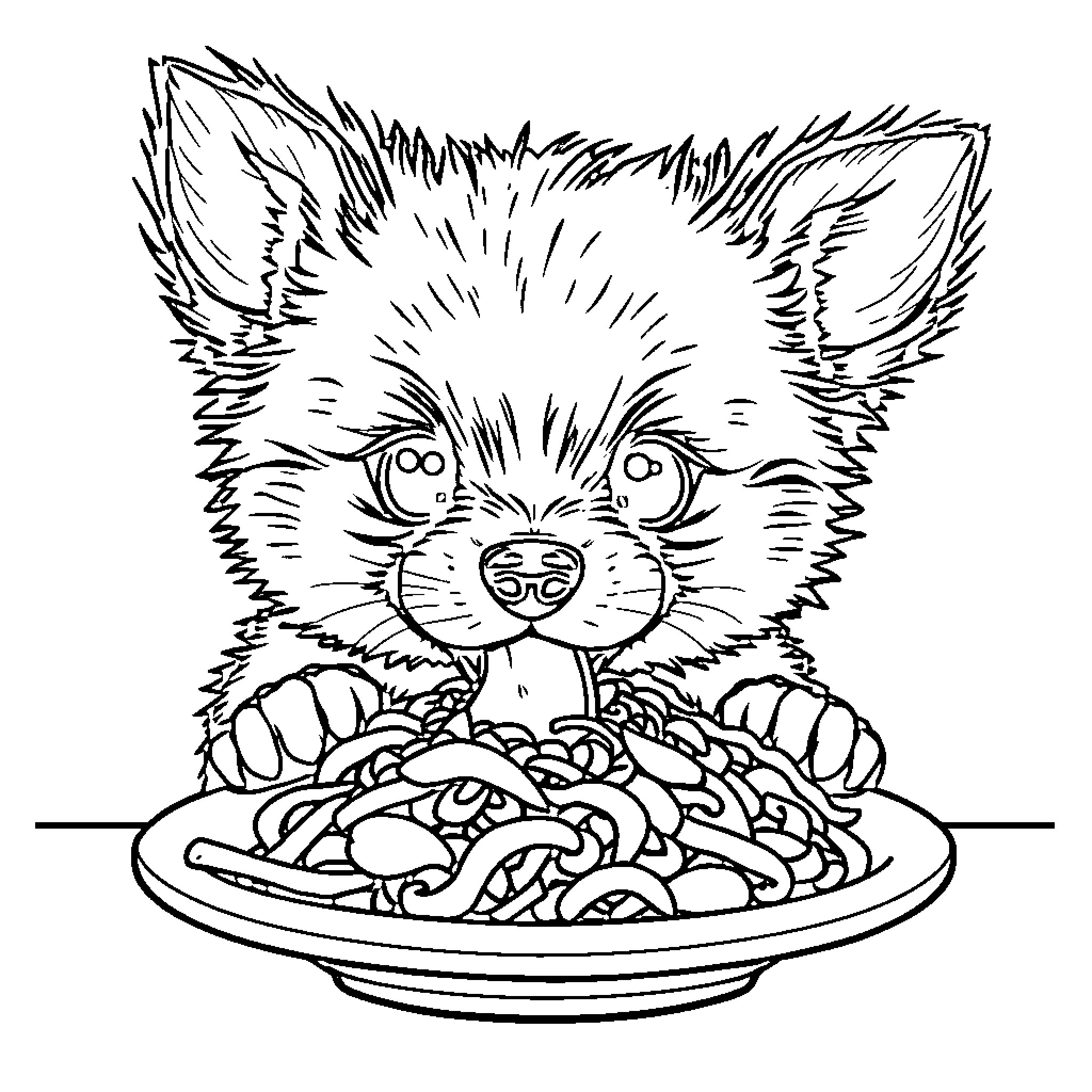 Puppy Enjoying a Delightful Meal Coloring Page (free black-and-white line drawing printable PDF for all, from beginners to advanced learners, including children, teens, adults, and seniors)