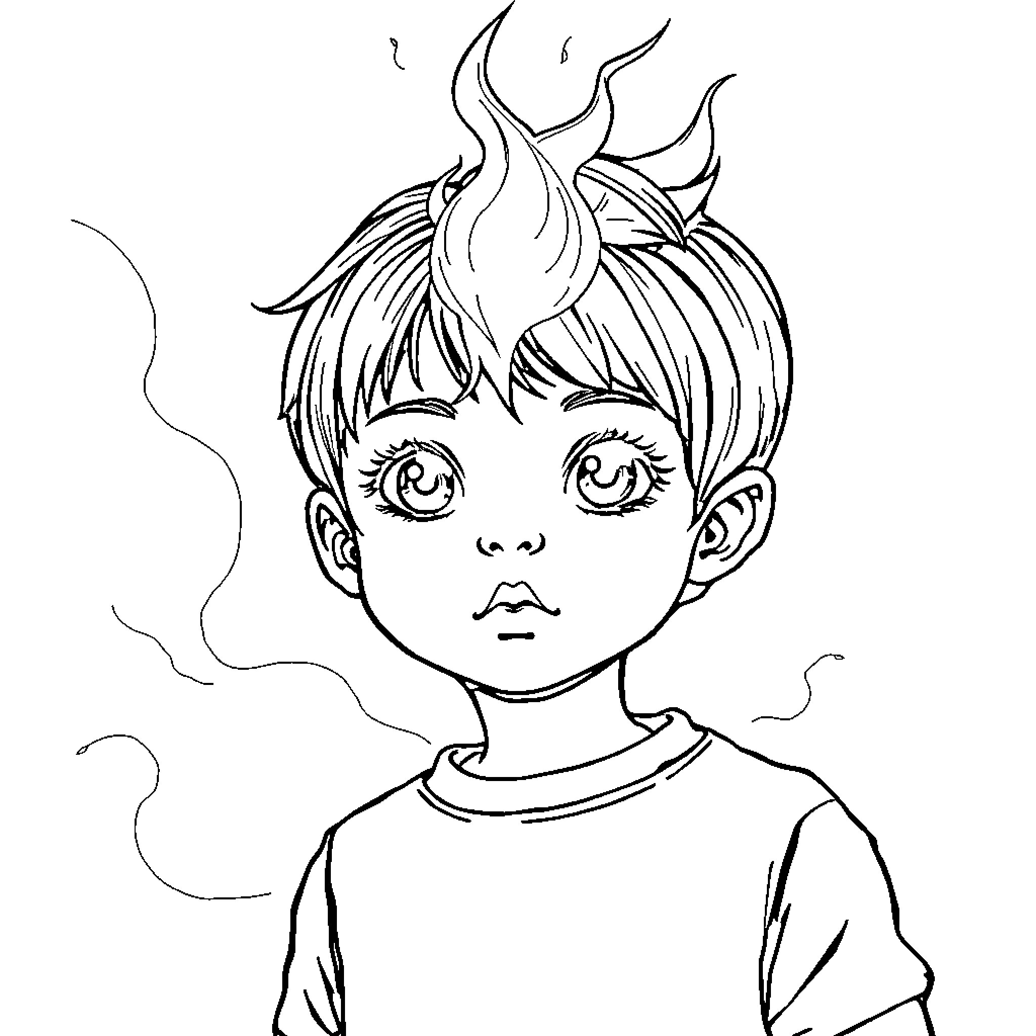 Fille with expressive facial features and lively hairstyle Coloring Page (free black-and-white line drawing printable PDF for all, from beginners to advanced learners, including children, teens, adults, and seniors)