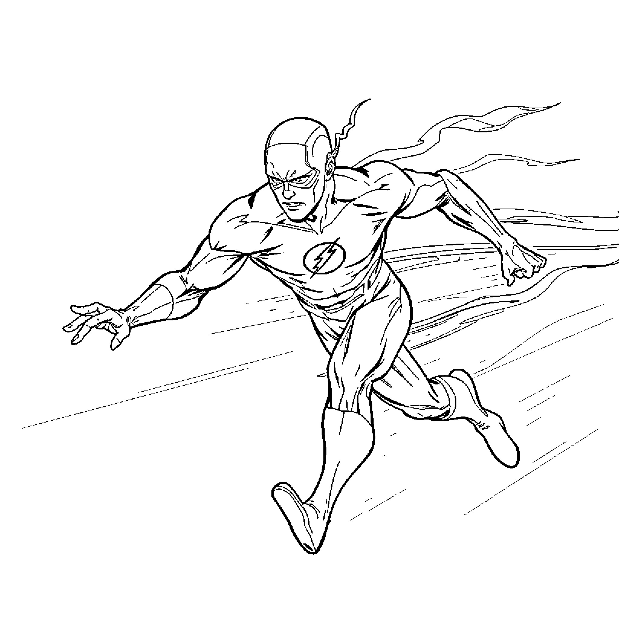 Flash racing forward with superhuman speed Coloring Page (free black-and-white line drawing printable PDF for all, from beginners to advanced learners, including children, teens, adults, and seniors)