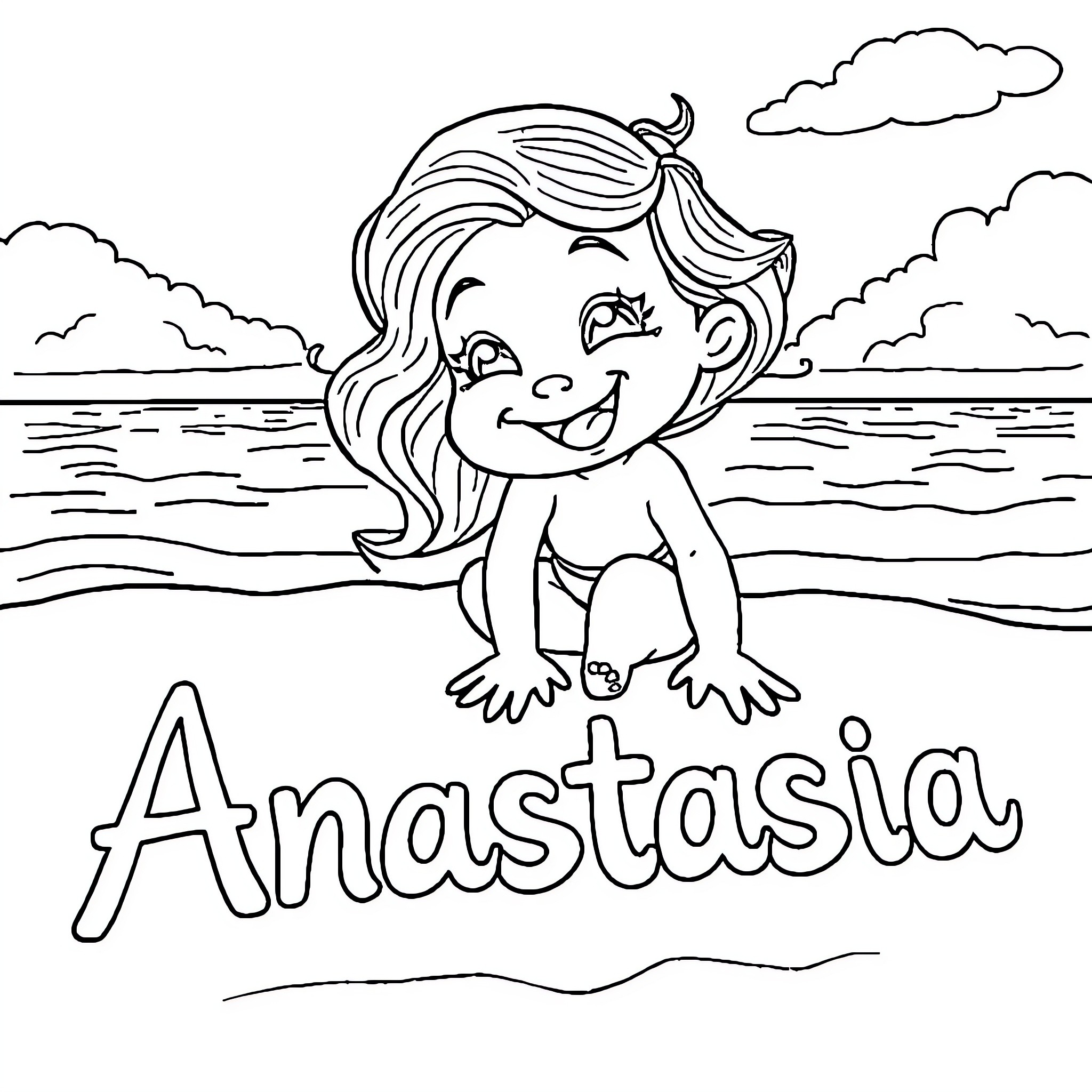 Bluey's beachside adventure Coloring Page (free black-and-white line drawing printable PDF for all, from beginners to advanced learners, including children, teens, adults, and seniors)