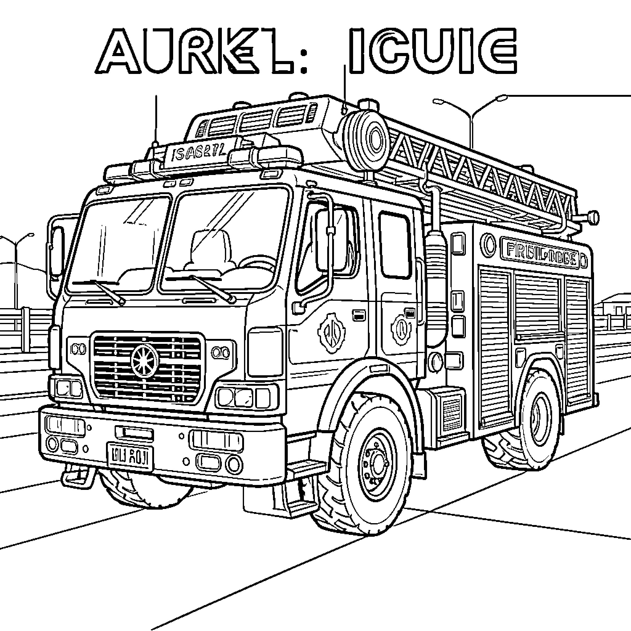 Firefighter Truck parked on a city street Coloring Page (free black-and-white line drawing printable PDF for all, from beginners to advanced learners, including children, teens, adults, and seniors)