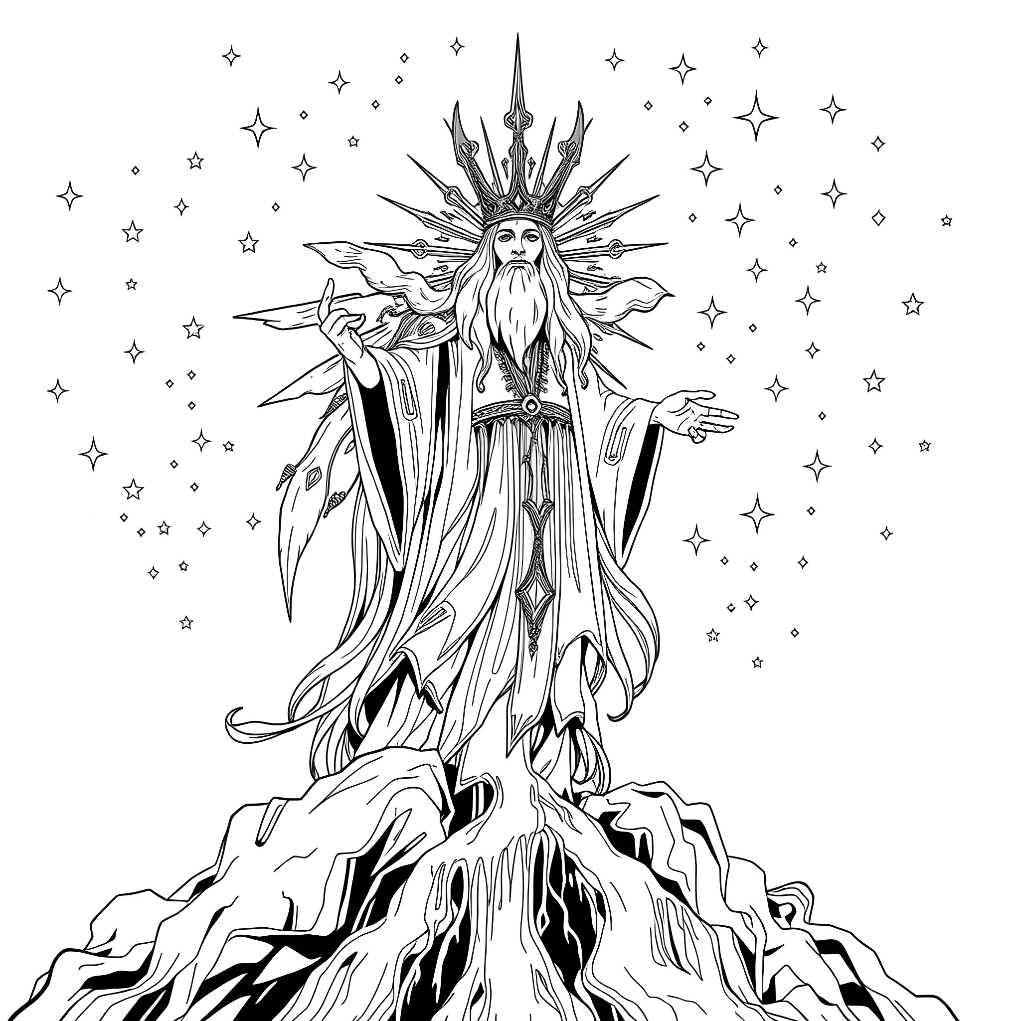 Spirit of the Celestial Realm Coloring Page (free black-and-white line drawing printable PDF for all, from beginners to advanced learners, including children, teens, adults, and seniors)
