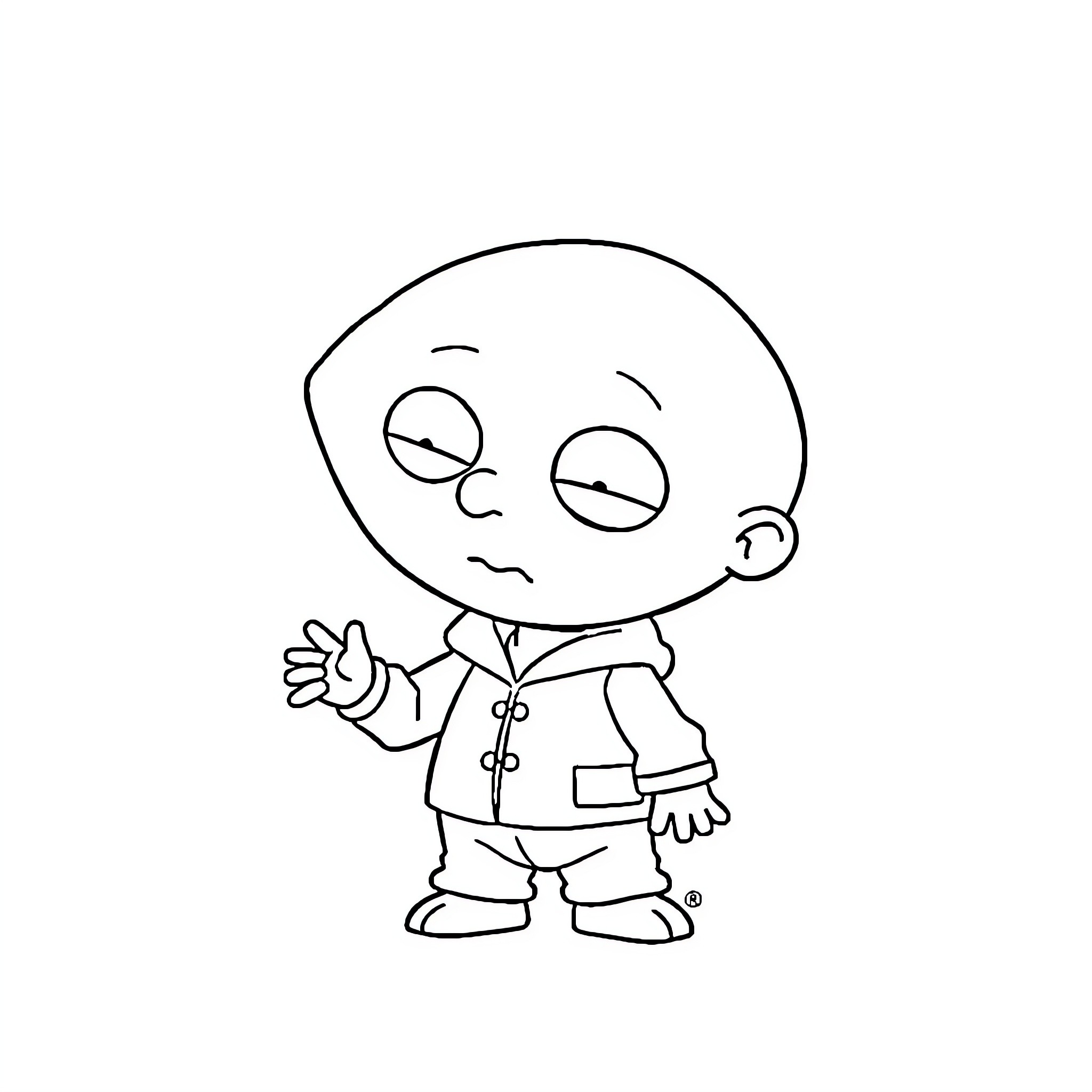 Stewie making a funny face Coloring Page (free black-and-white line drawing printable PDF for all, from beginners to advanced learners, including children, teens, adults, and seniors)