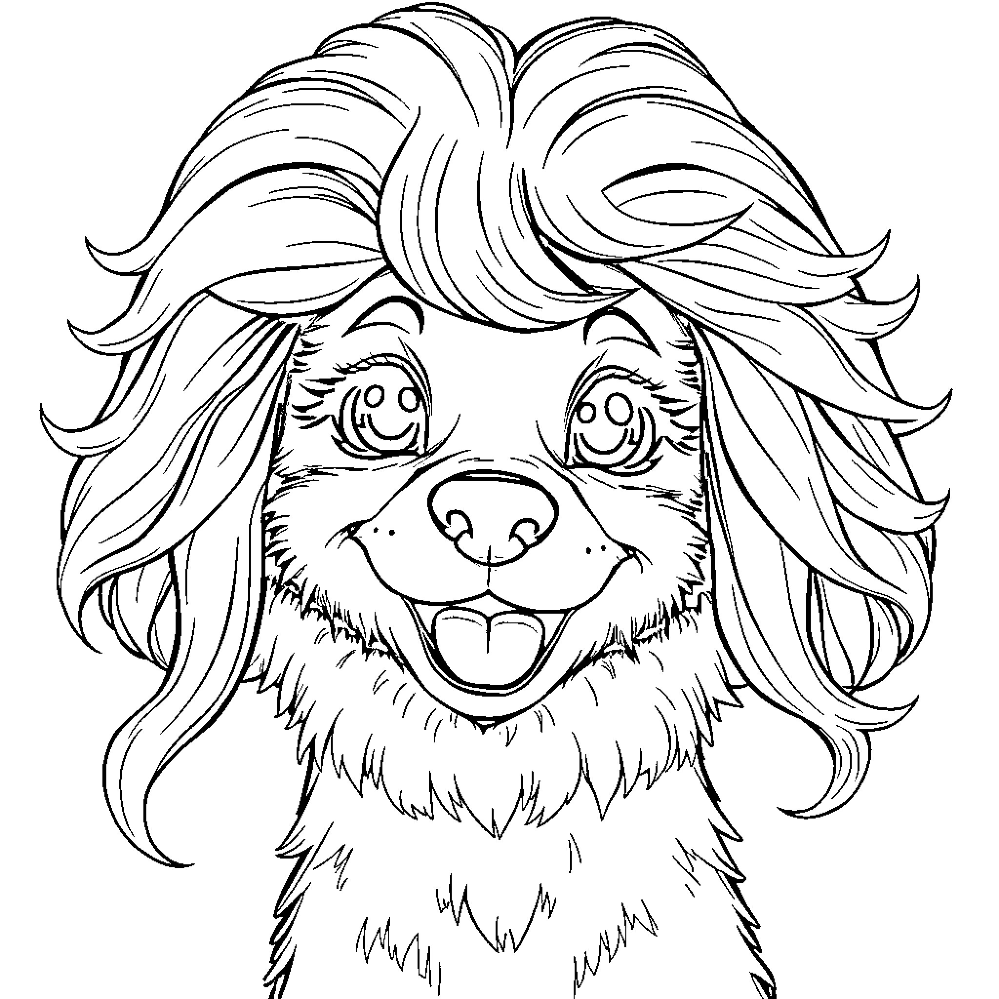 Labubu's Joyful Furry Face Coloring Page (free black-and-white line drawing printable PDF for all, from beginners to advanced learners, including children, teens, adults, and seniors)