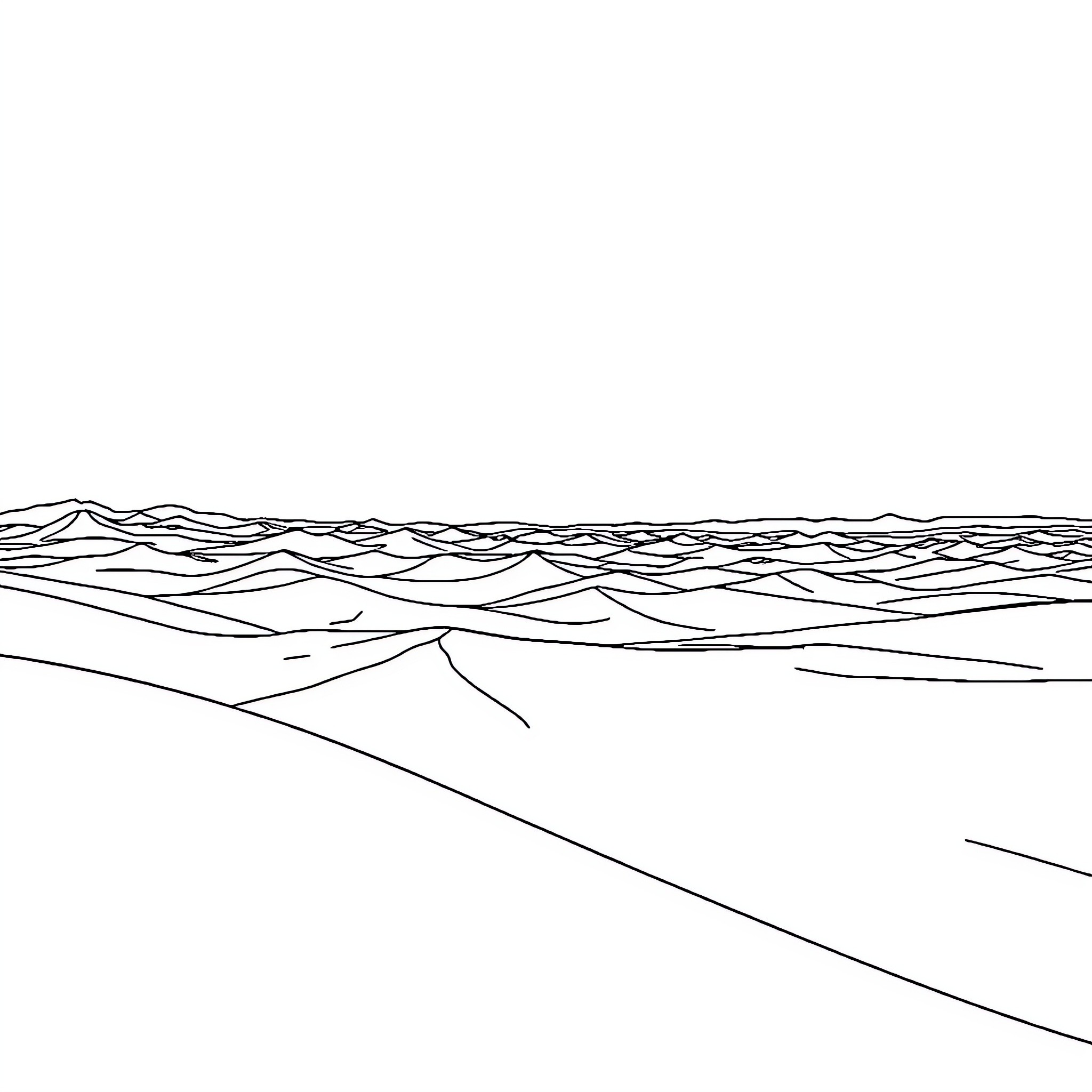 Desert landscape with rolling dunes Coloring Page (free black-and-white line drawing printable PDF for all, from beginners to advanced learners, including children, teens, adults, and seniors)