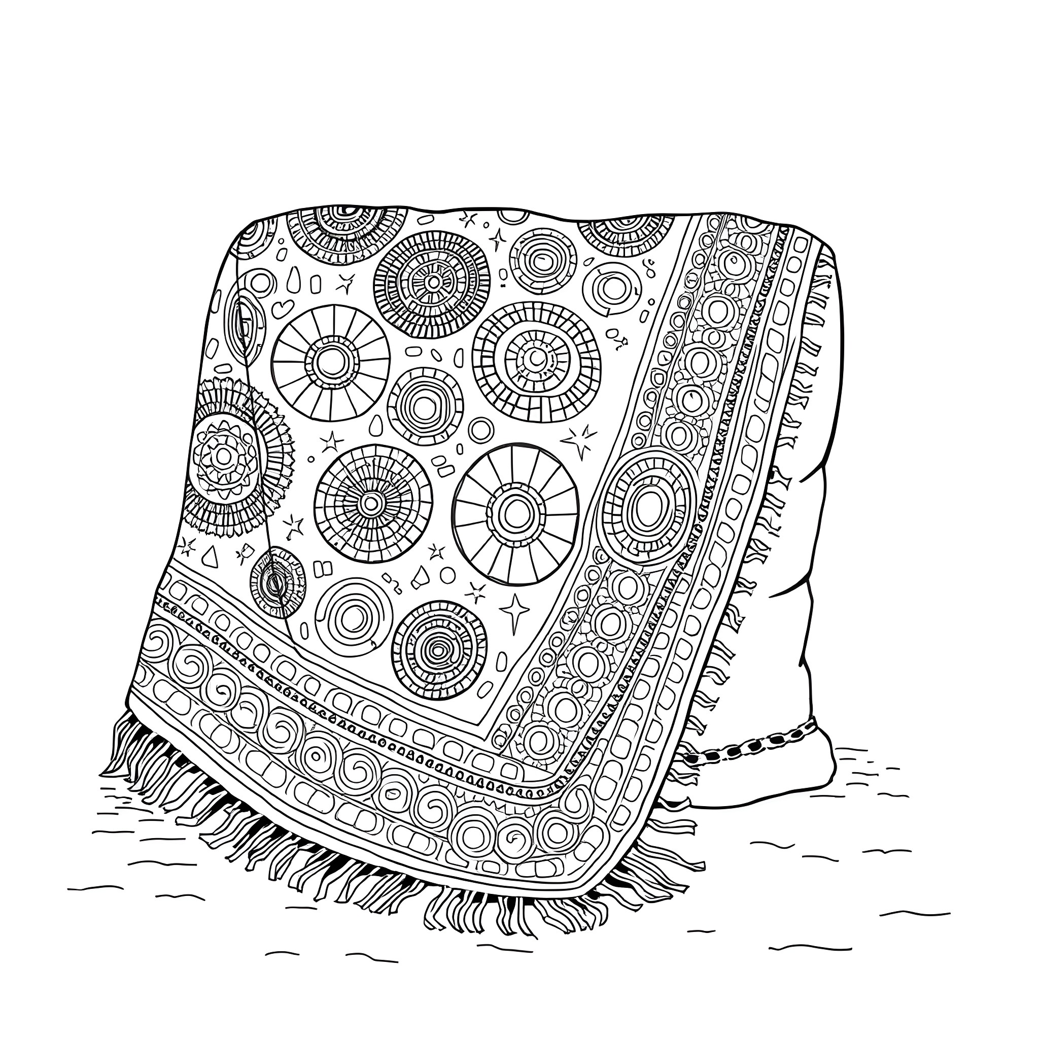 Button Blanket with Intricate Patterns and Designs Coloring Page (free black-and-white line drawing printable PDF for all, from beginners to advanced learners, including children, teens, adults, and seniors)
