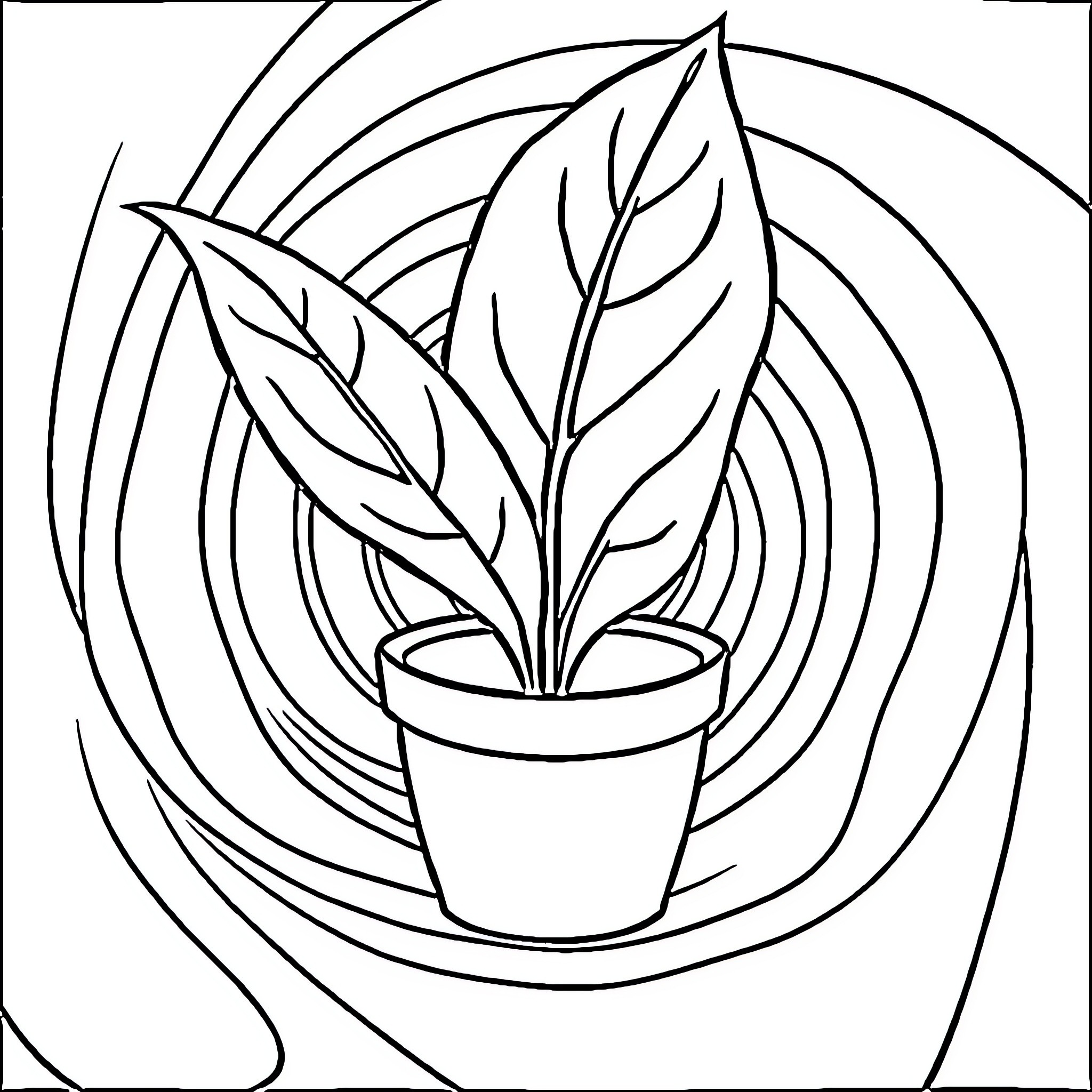 Pot Leaf in Decorative Geometric Design Coloring Page (free black-and-white line drawing printable PDF for all, from beginners to advanced learners, including children, teens, adults, and seniors)