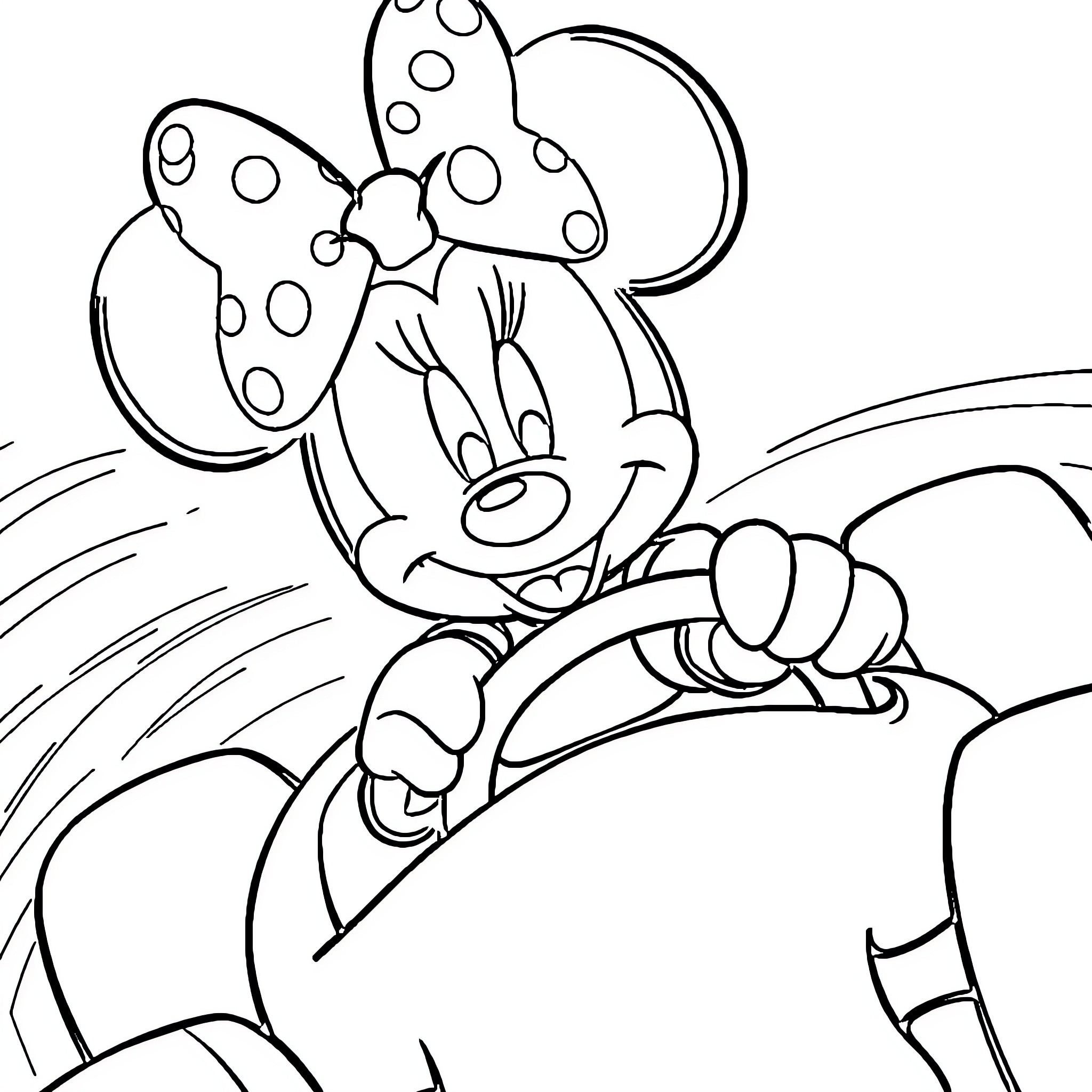Minnie Mouse enjoying a casual day Coloring Page (free black-and-white line drawing printable PDF for all, from beginners to advanced learners, including children, teens, adults, and seniors)