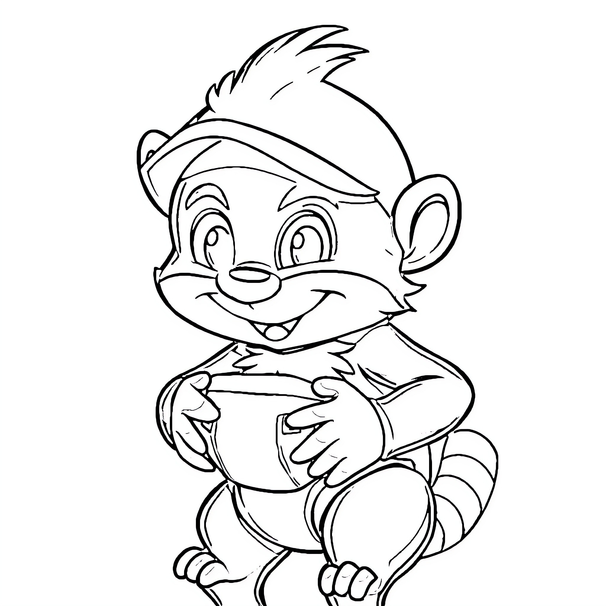 Bandit the Cheerful Raccoon Coloring Page (free black-and-white line drawing printable PDF for all, from beginners to advanced learners, including children, teens, adults, and seniors)